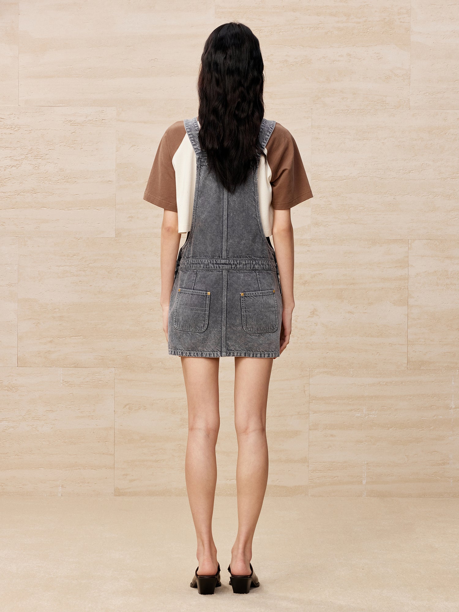 Washed denim overall short dress