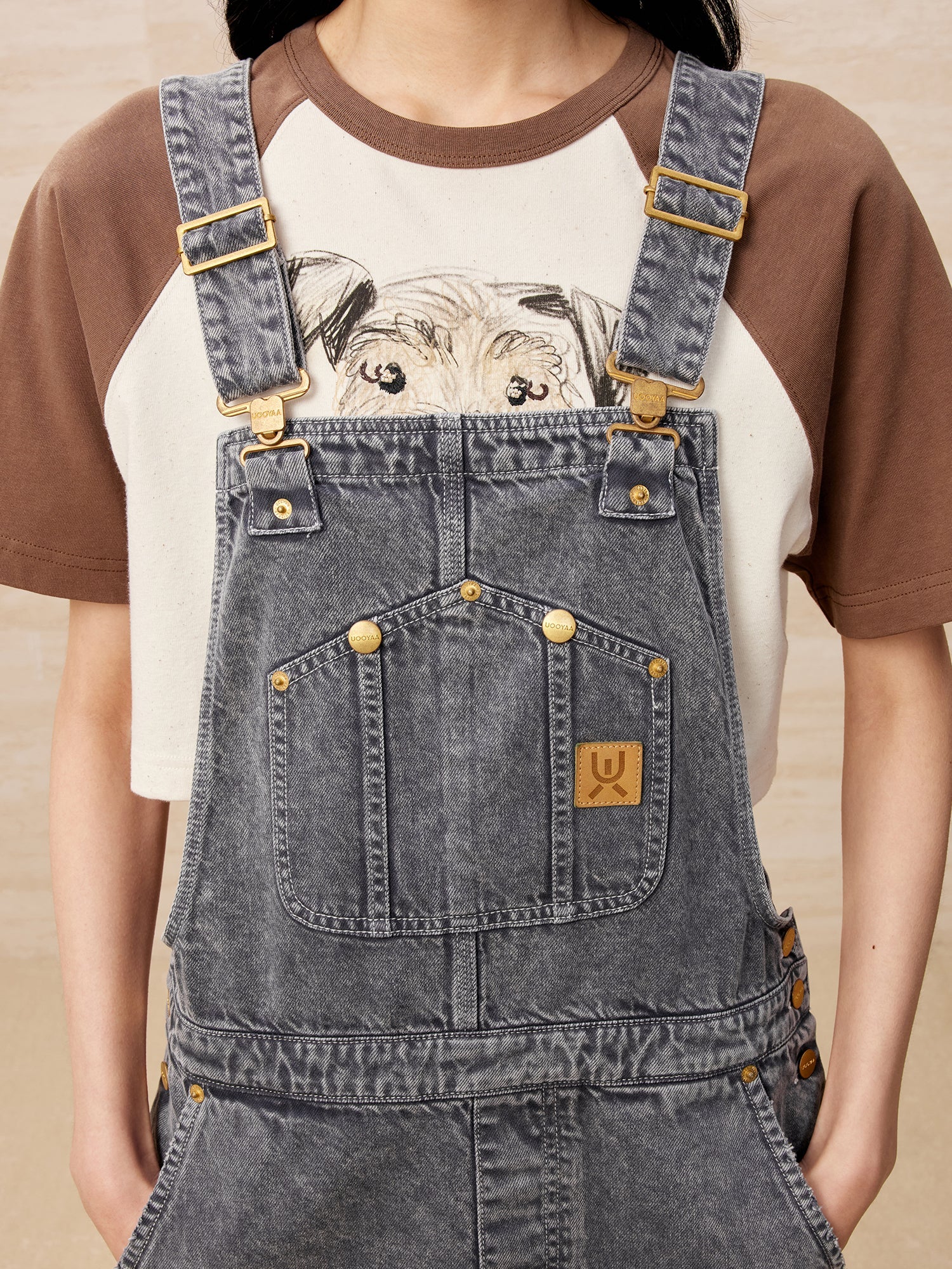 Washed denim overall short dress