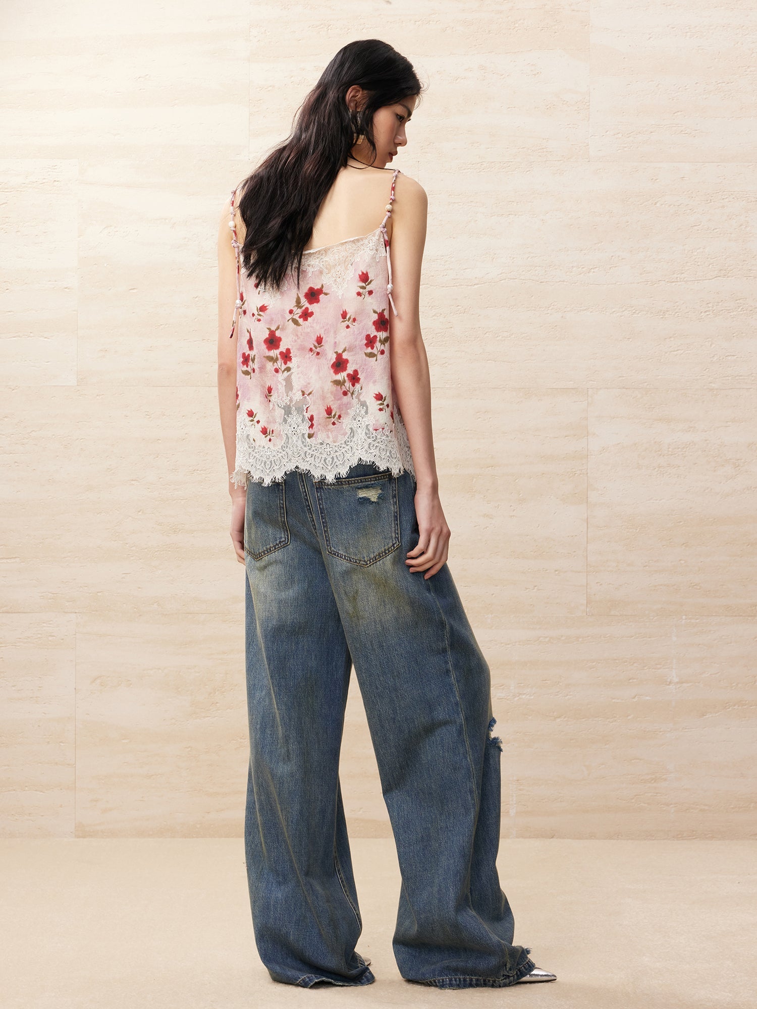 Ripped wide leg jeans