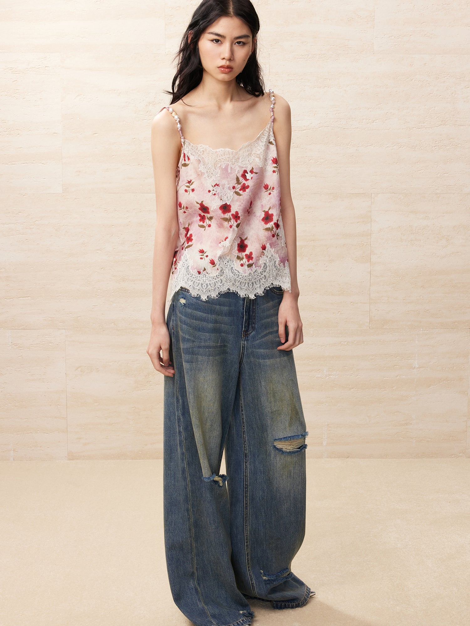 Ripped wide leg jeans