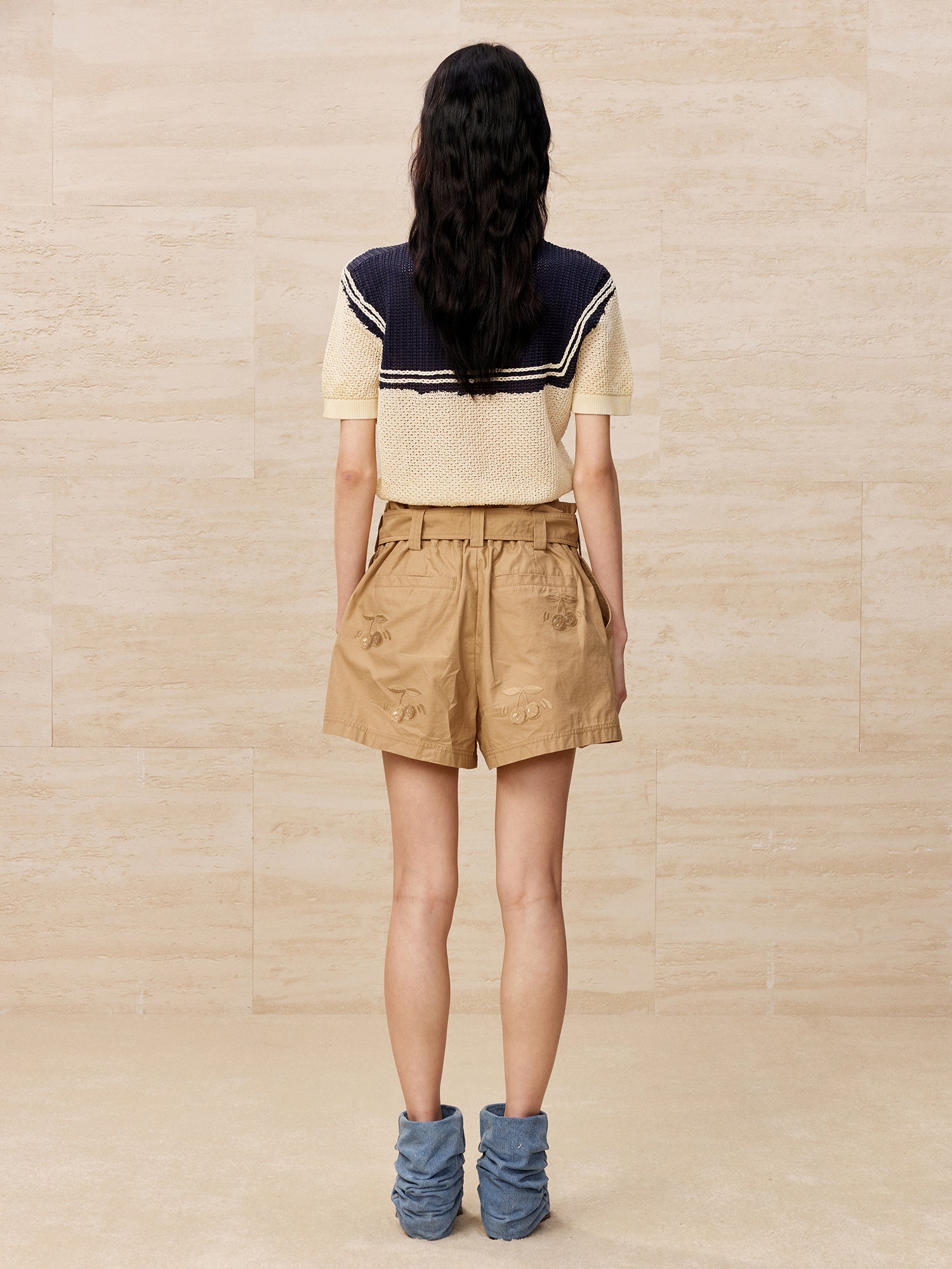 Cherry patterned khaki shorts