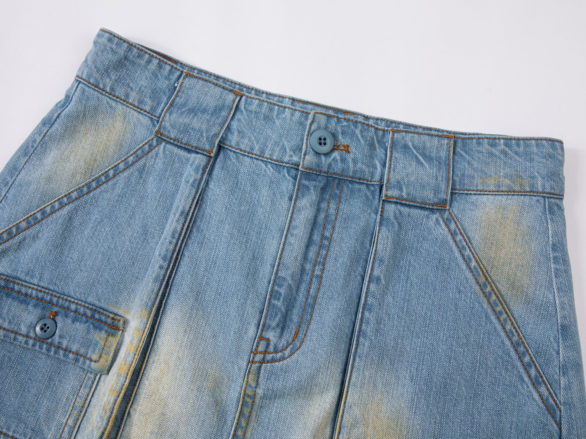 Washed denim A-line short skirt