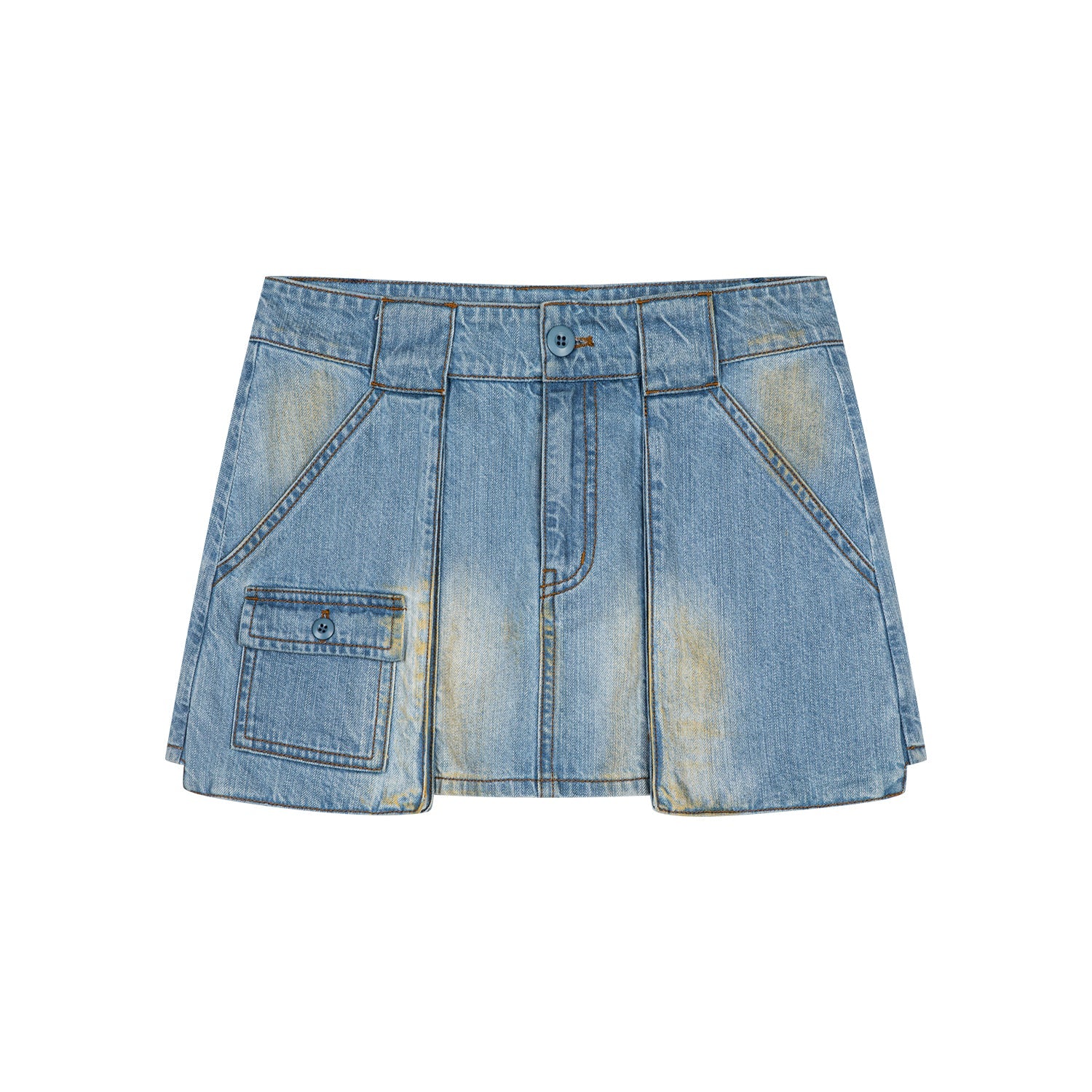Washed denim A-line short skirt