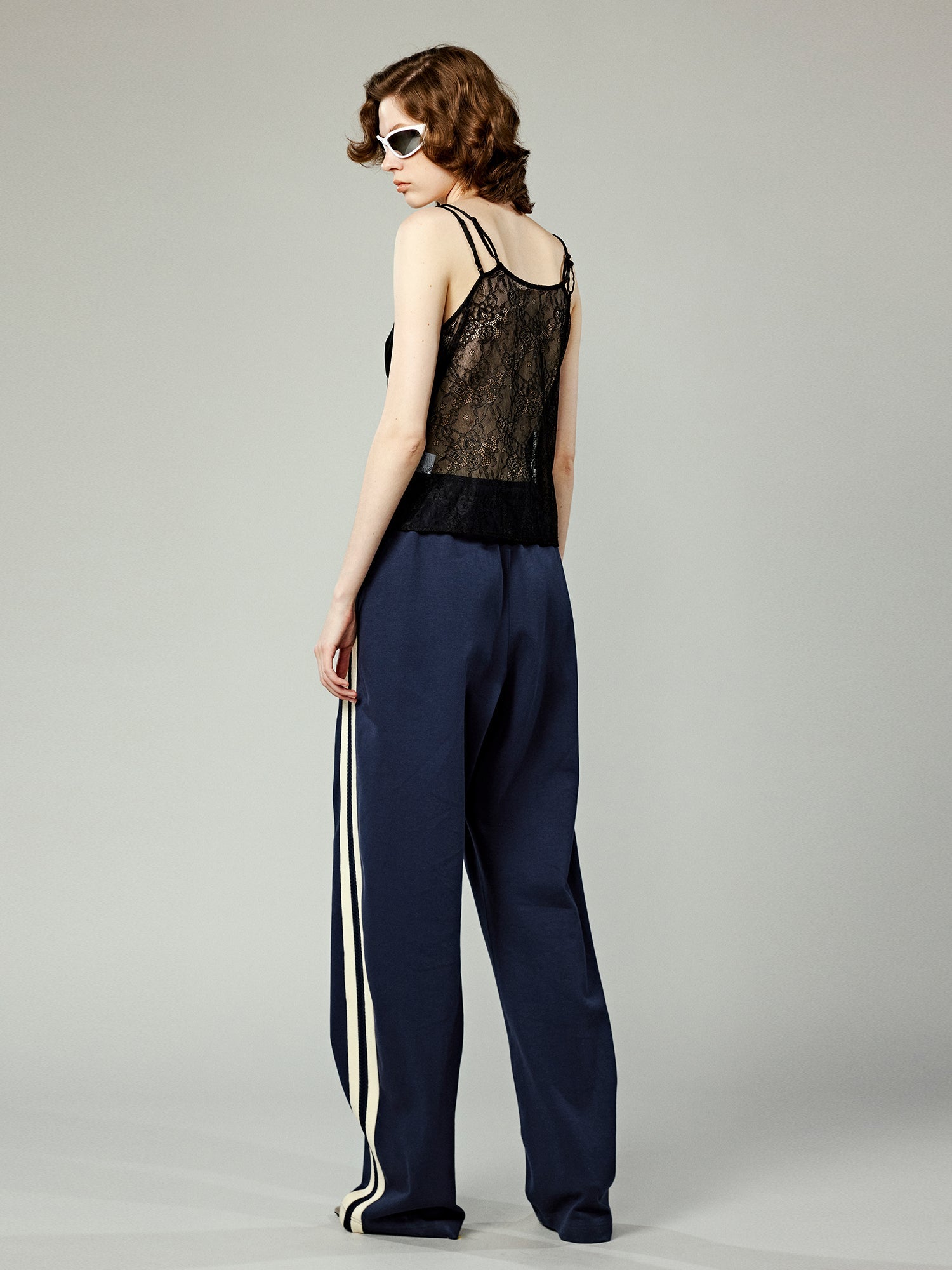 Lace-trimmed cami top in black