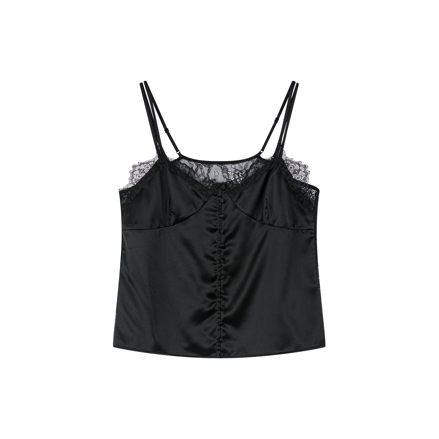 Lace-trimmed cami top in black