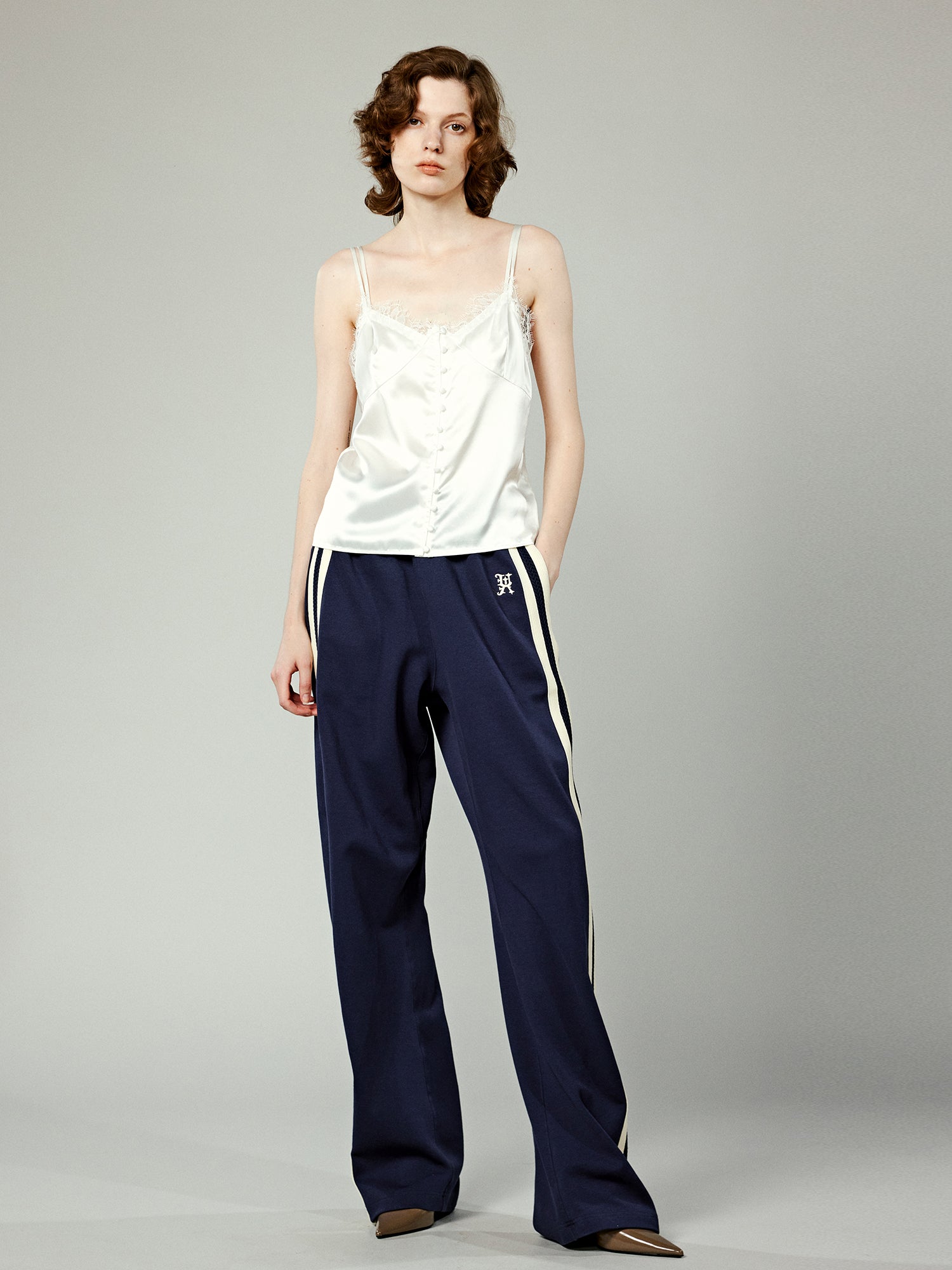 Lace-trimmed cami top in white