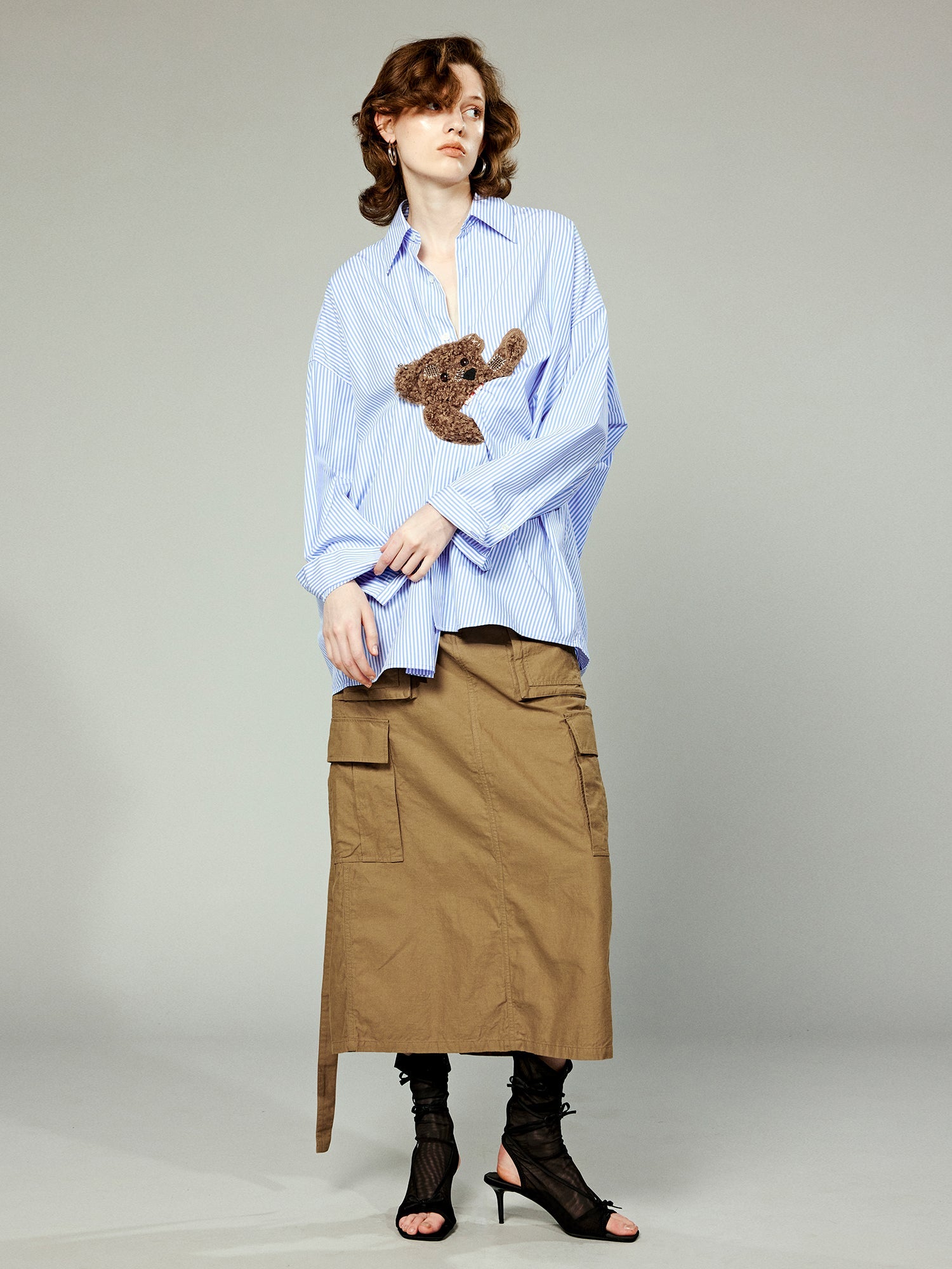 Playful teddy bear pinstriped shirt