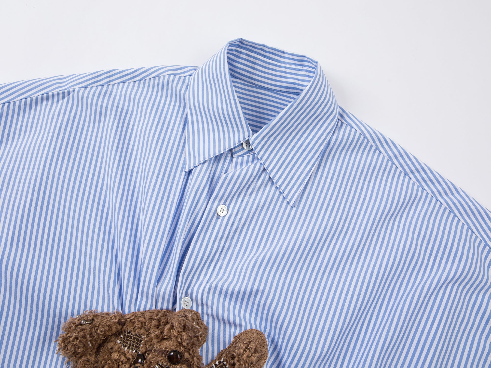 Playful teddy bear pinstriped shirt