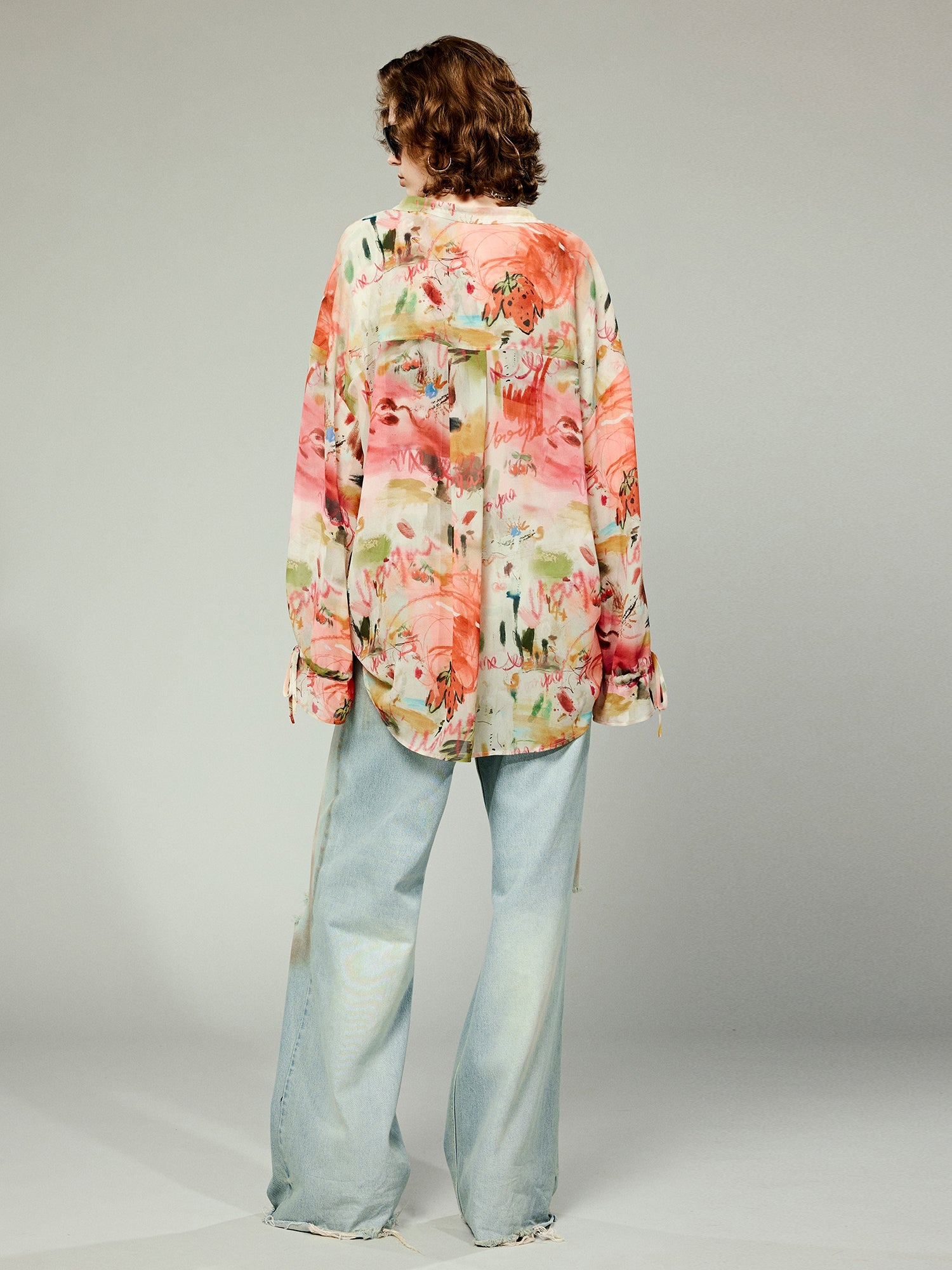 Bold artistic graffiti stand collar tie shirt