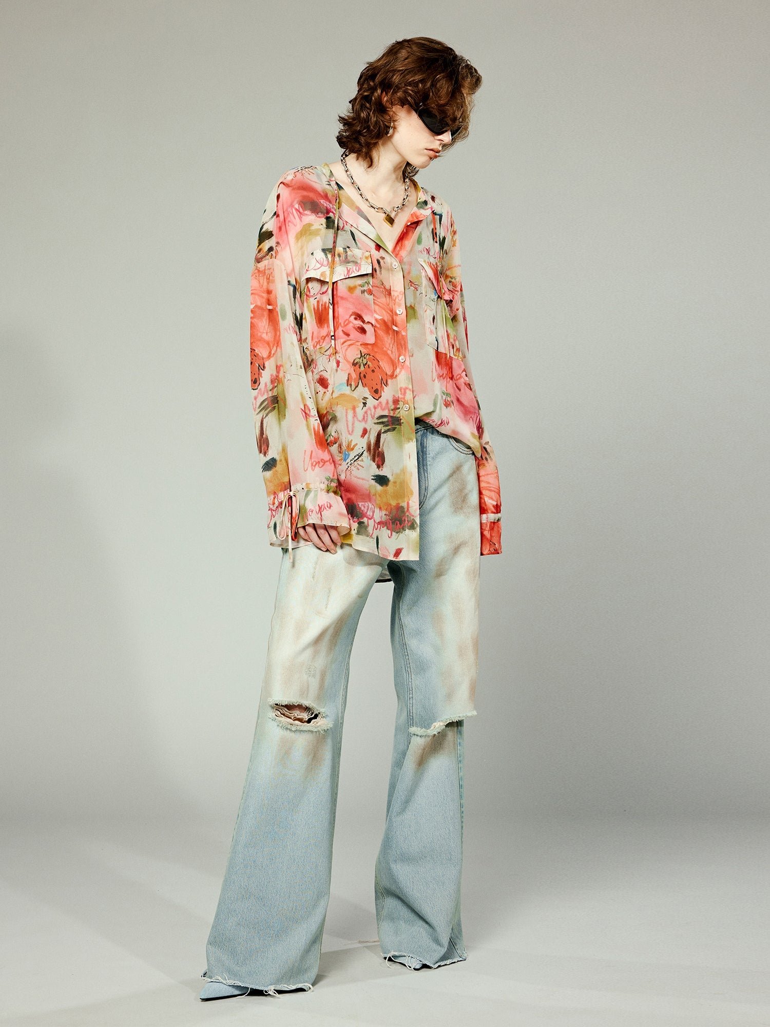 Bold artistic graffiti stand collar tie shirt