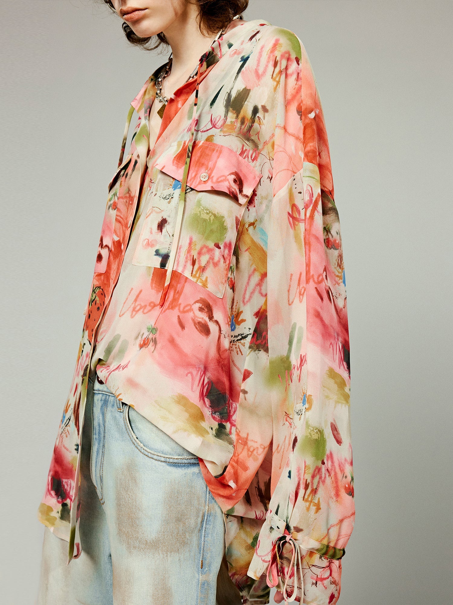 Bold artistic graffiti stand collar tie shirt