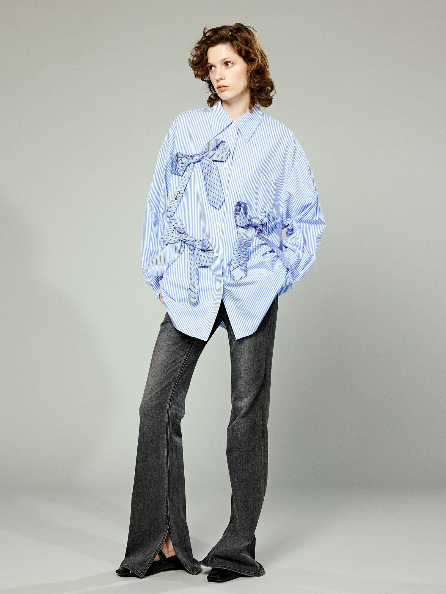 Tie Bowknot Pinstriped Shirt