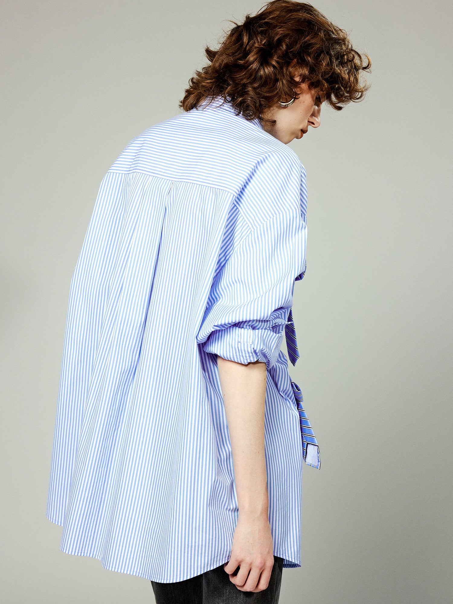 Tie Bowknot Pinstriped Shirt