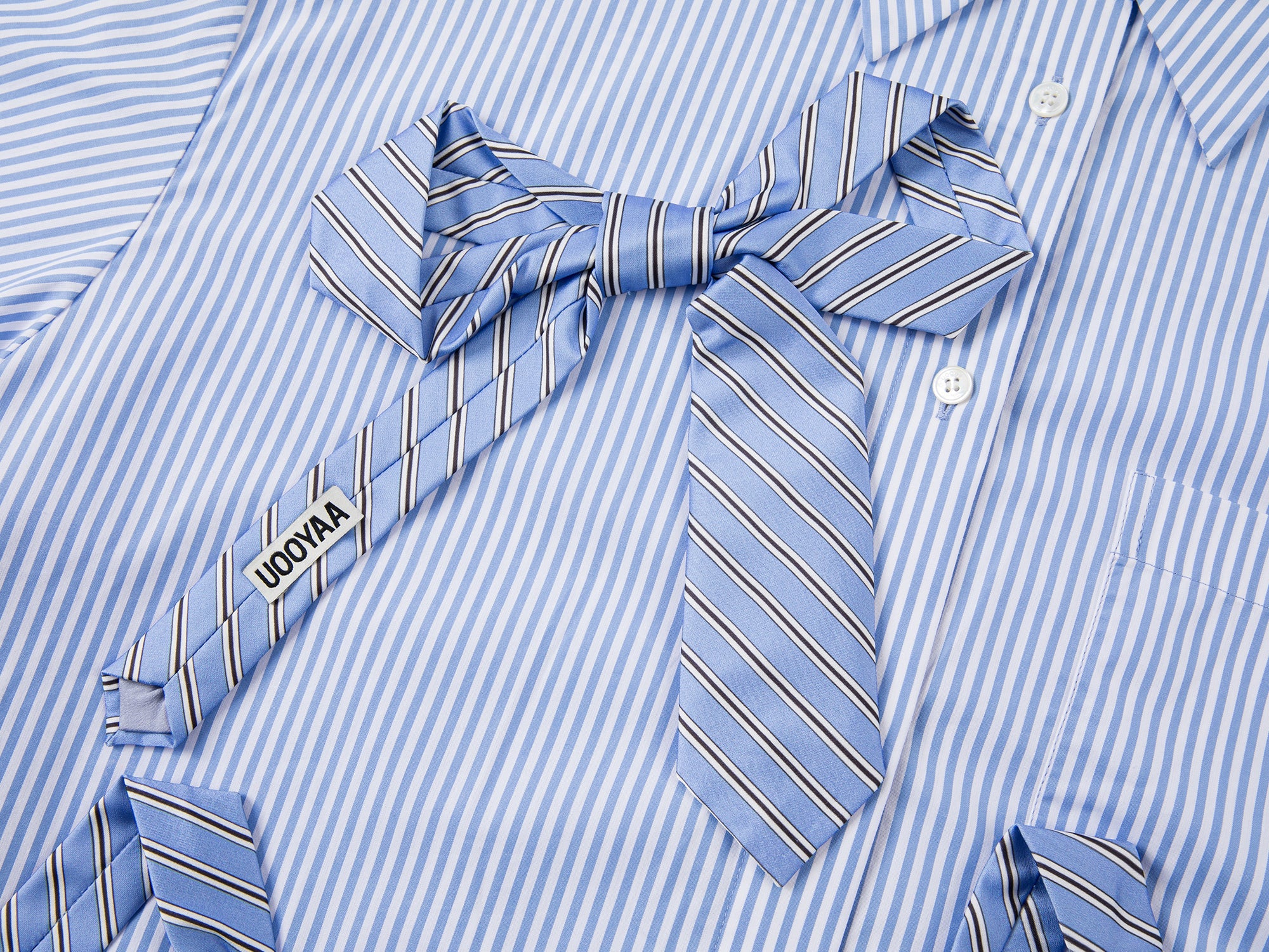 Tie Bowknot Pinstriped Shirt