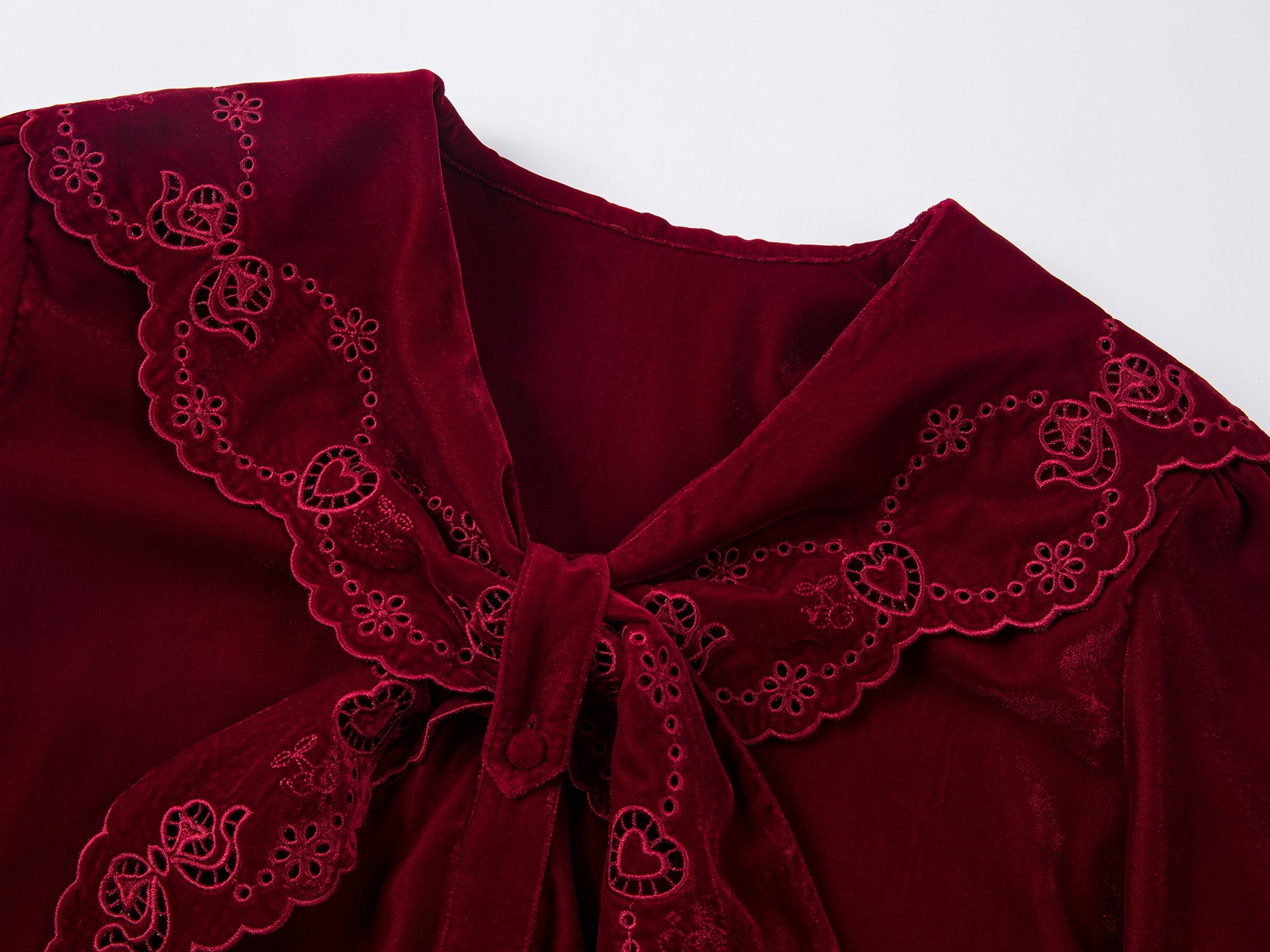 Burgundy velvet sailor collar shirt