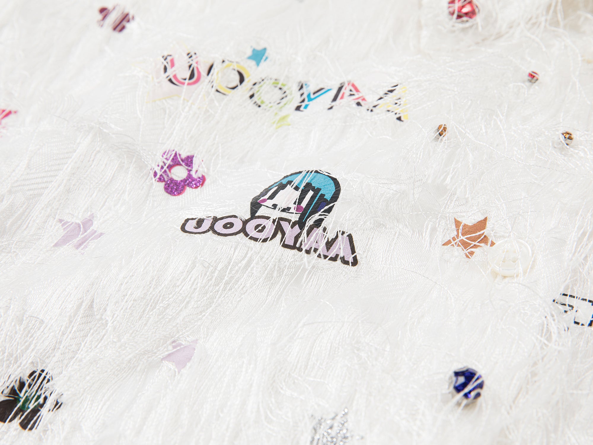 Playful sticker cutout fringe shirt jacket