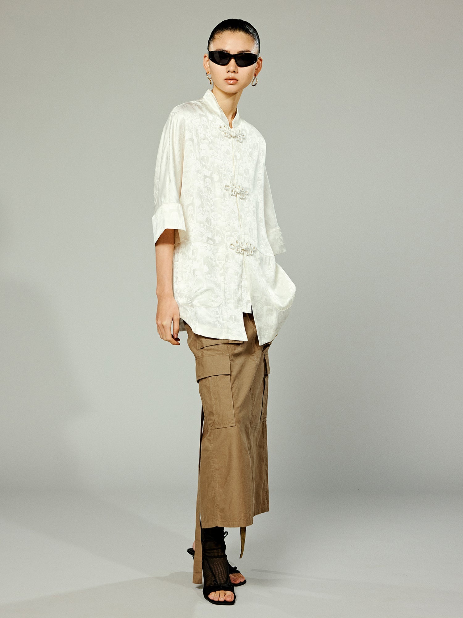 Floral Chinese cartoon girl shirt