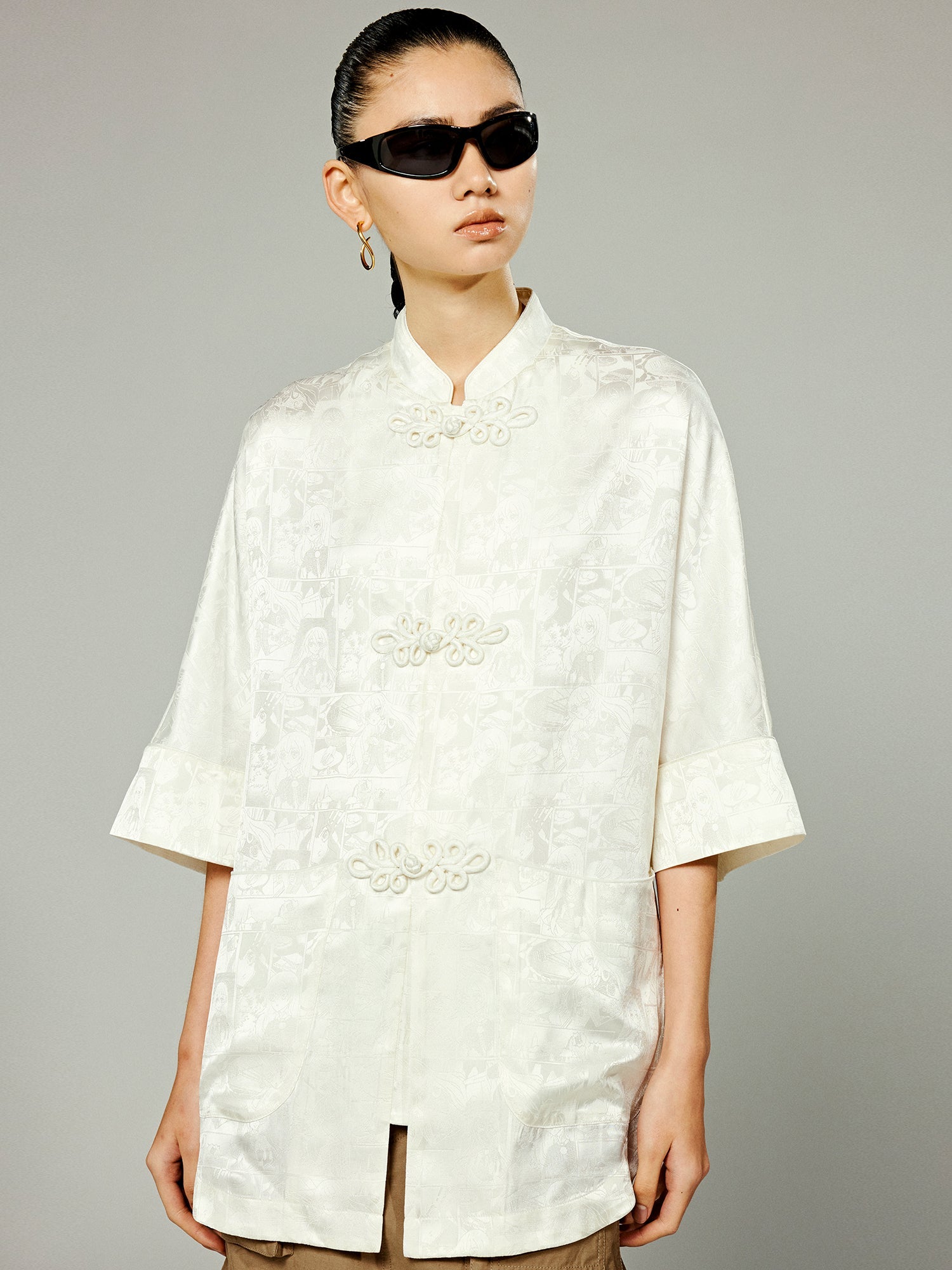 Floral Chinese cartoon girl shirt