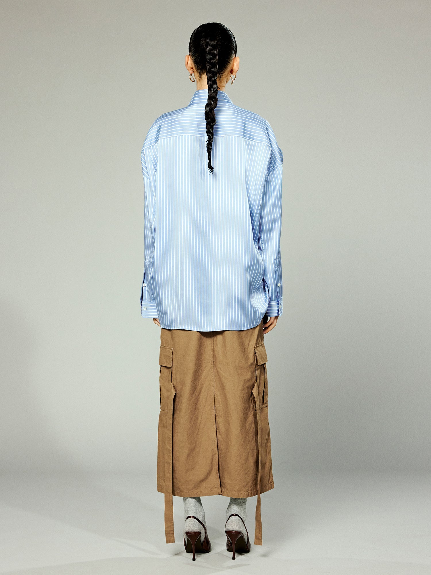 Handcrafted 3D bow pinstripe satin shirt