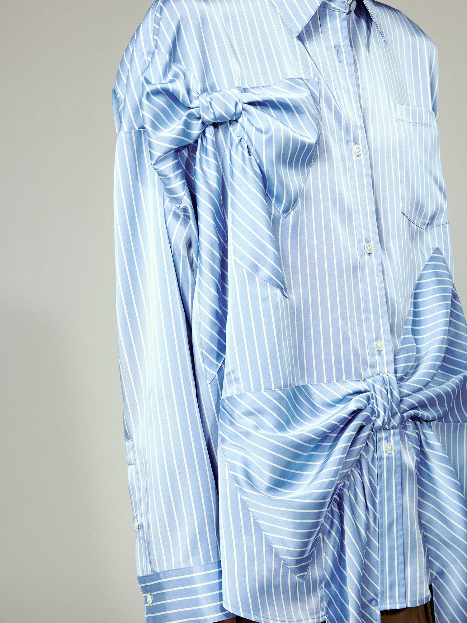 Handcrafted 3D bow pinstripe satin shirt