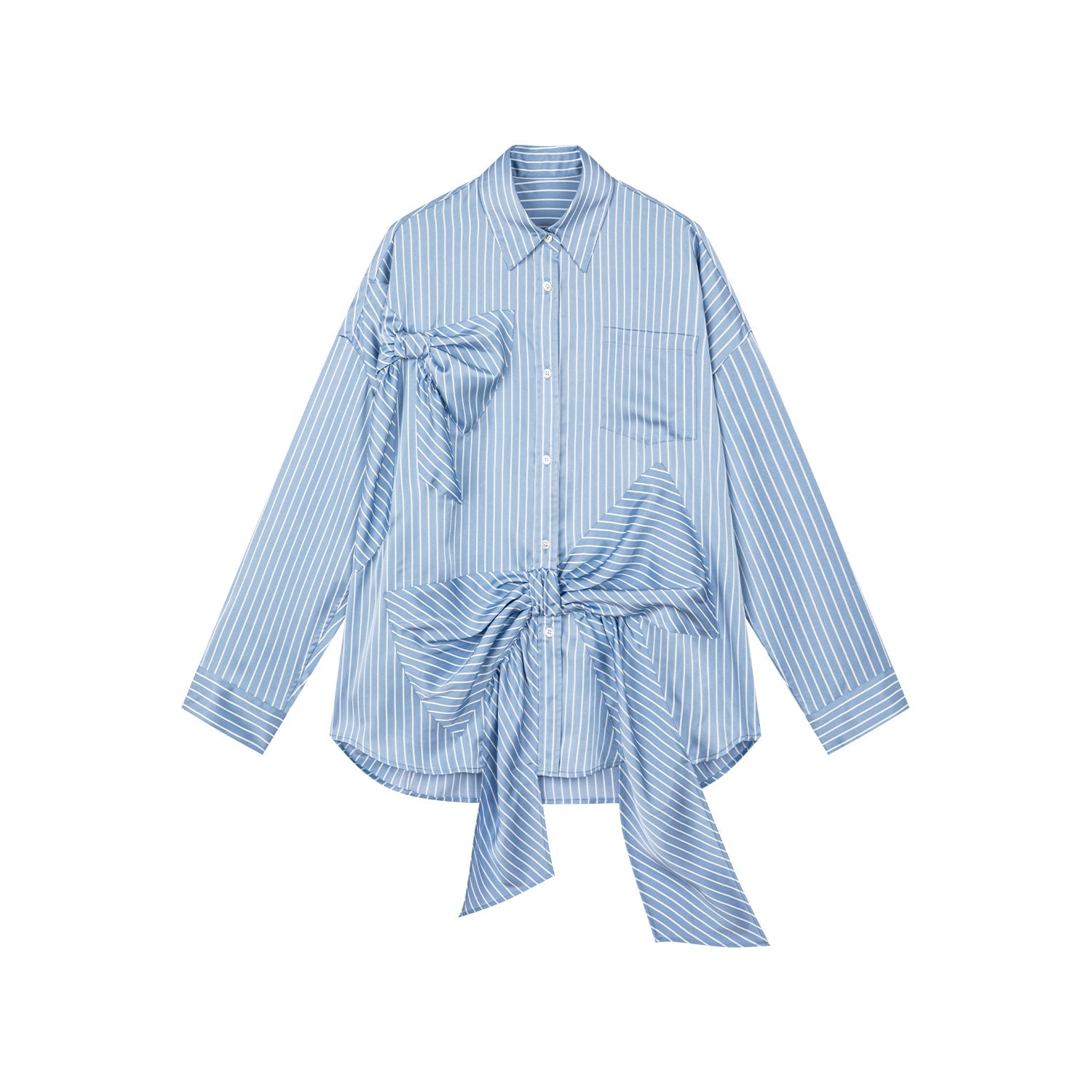 Handcrafted 3D bow pinstripe satin shirt