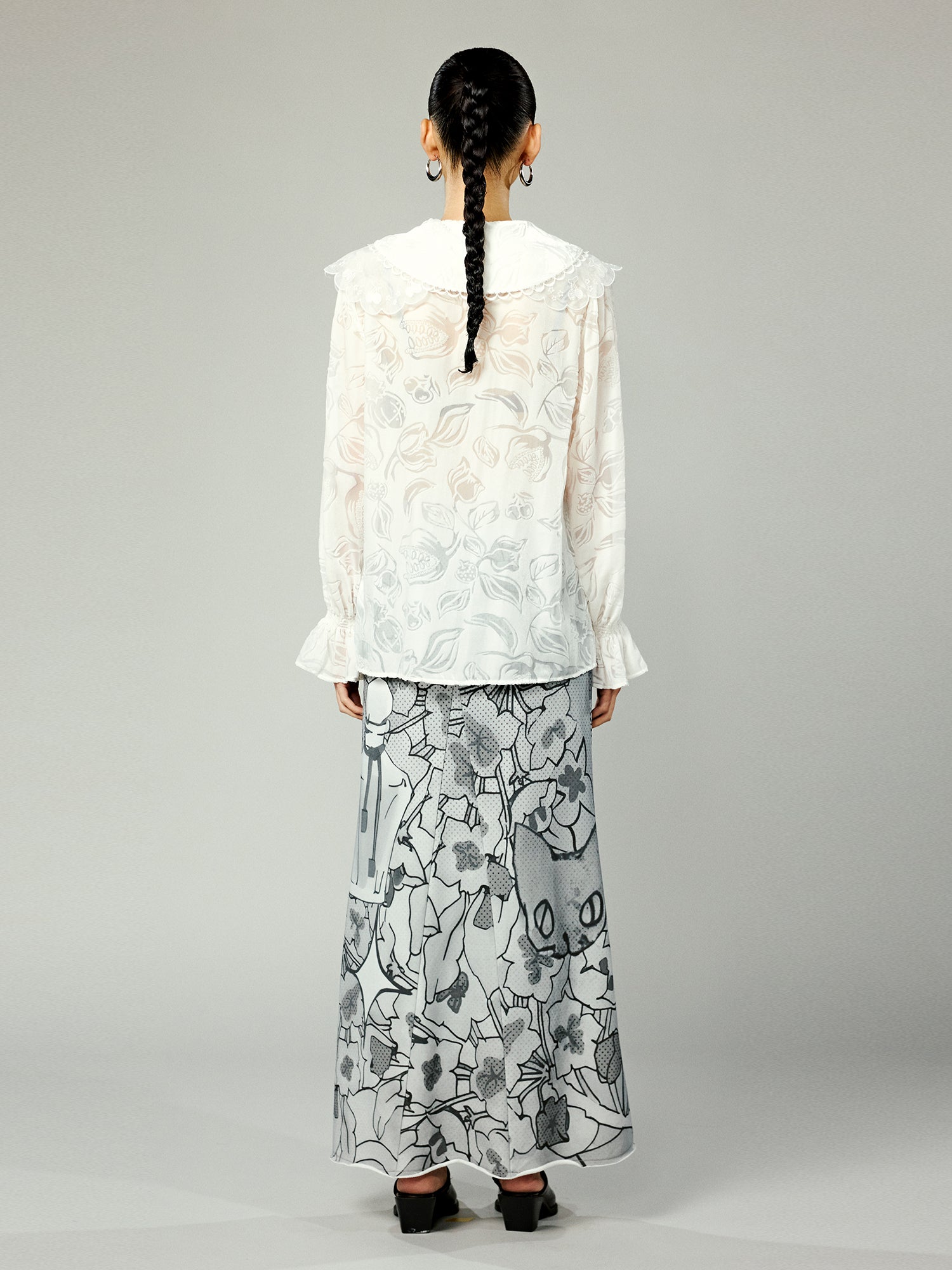 Velvet floral lace sailor collar shirt