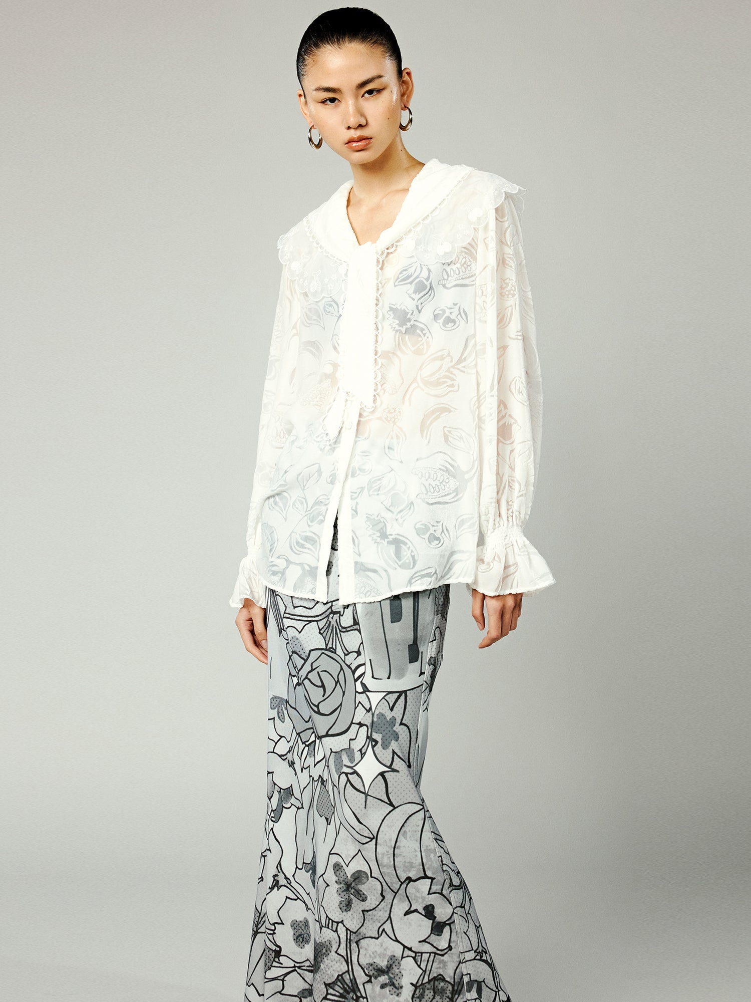 Velvet floral lace sailor collar shirt