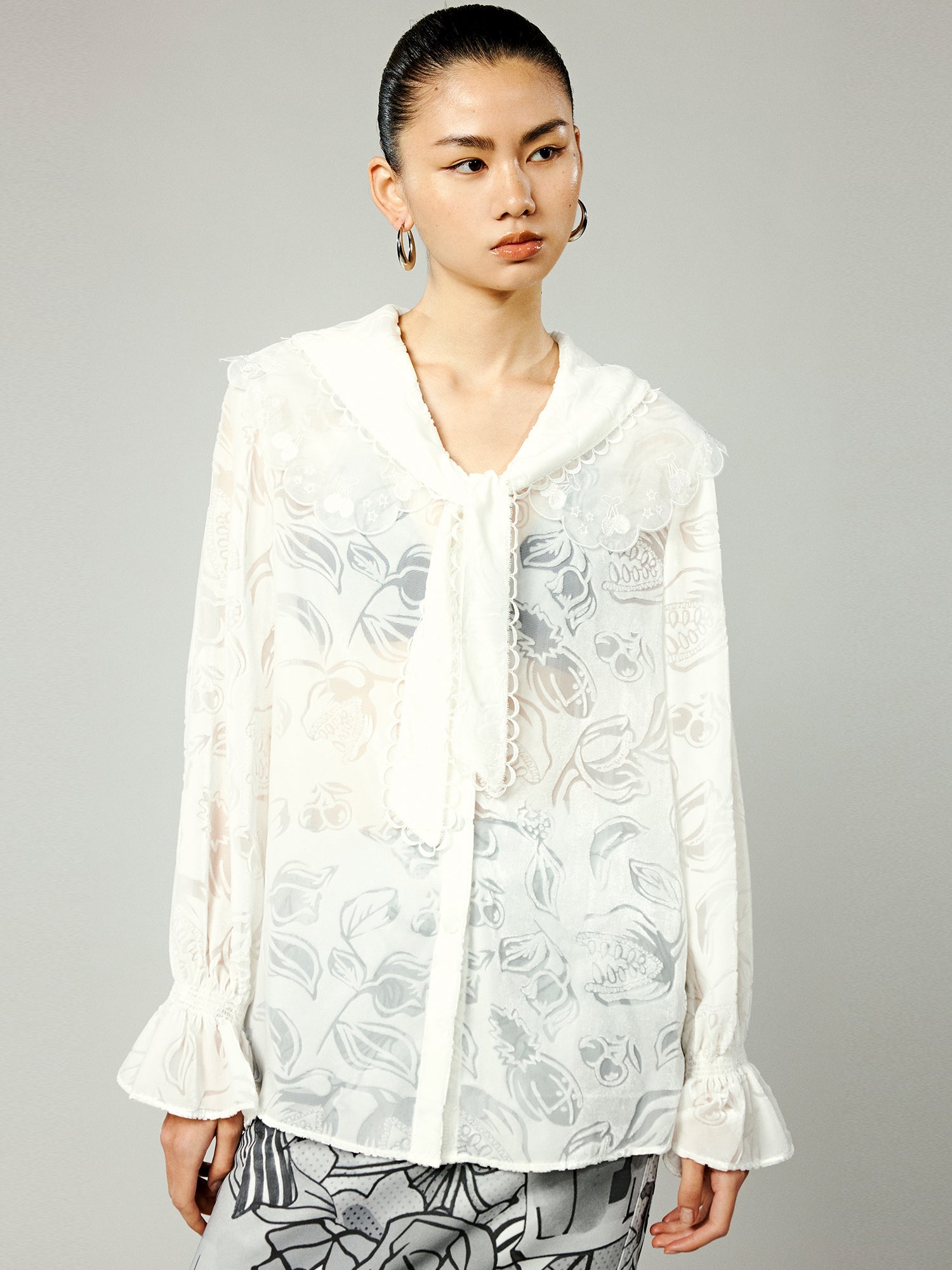 Velvet floral lace sailor collar shirt