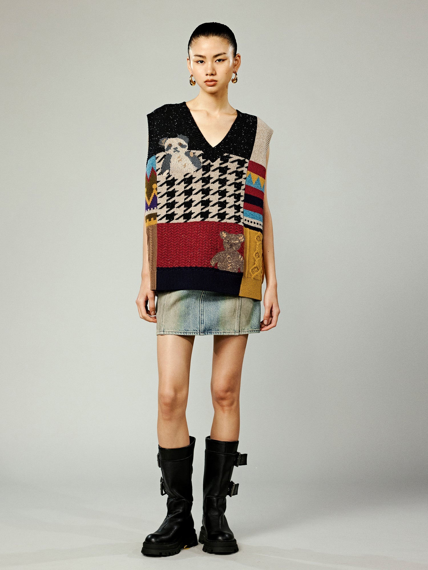Patchwork knitted vest