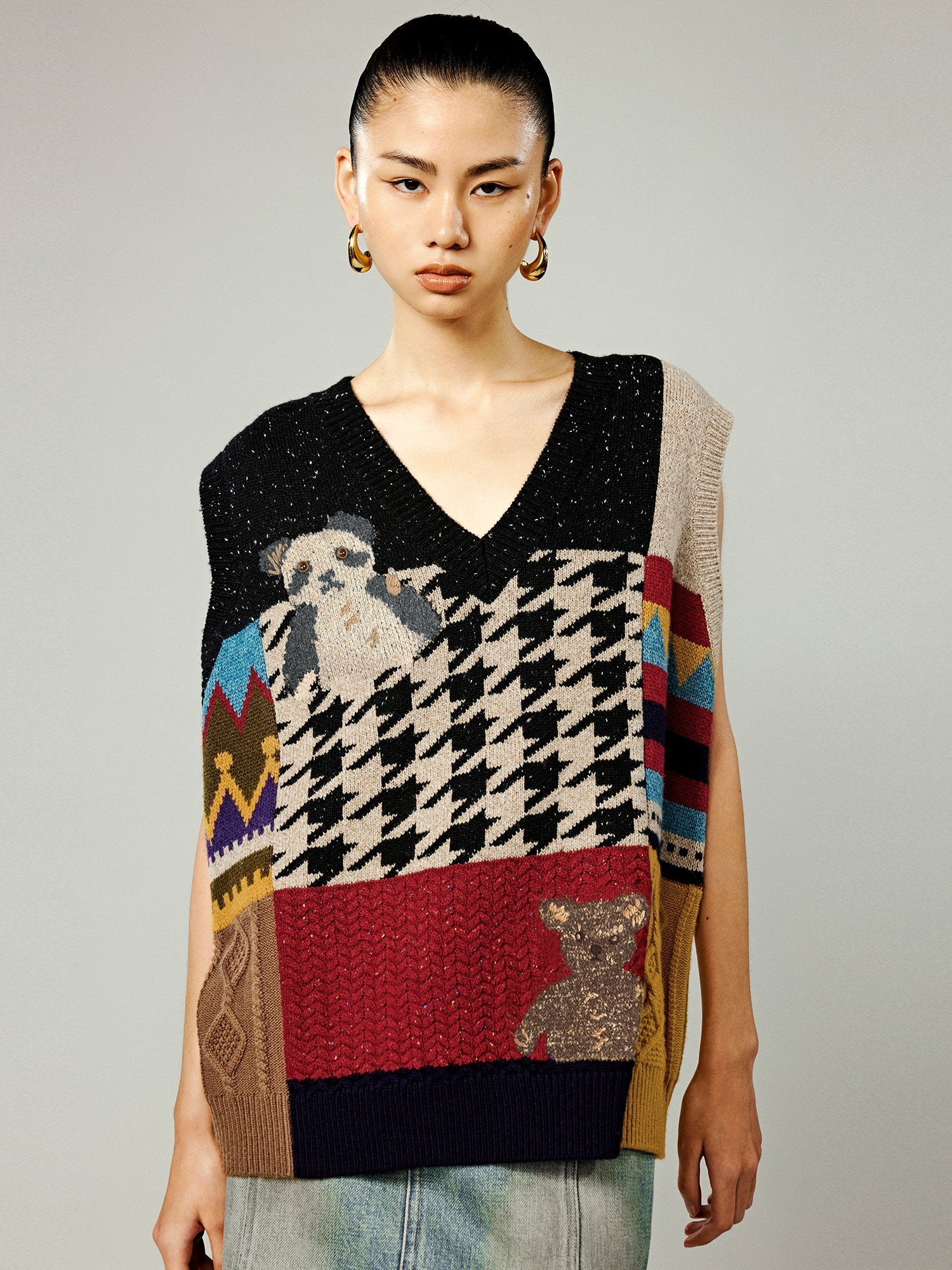 Patchwork knitted vest
