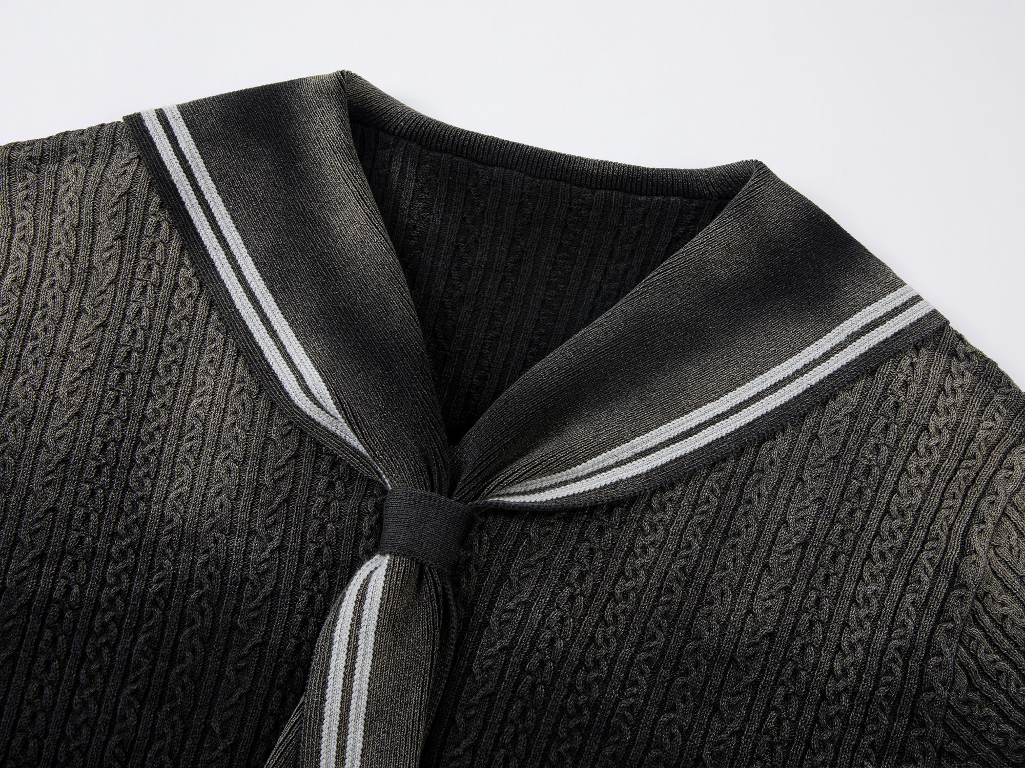 Washed cable knit sailor collar sweater t-shirt