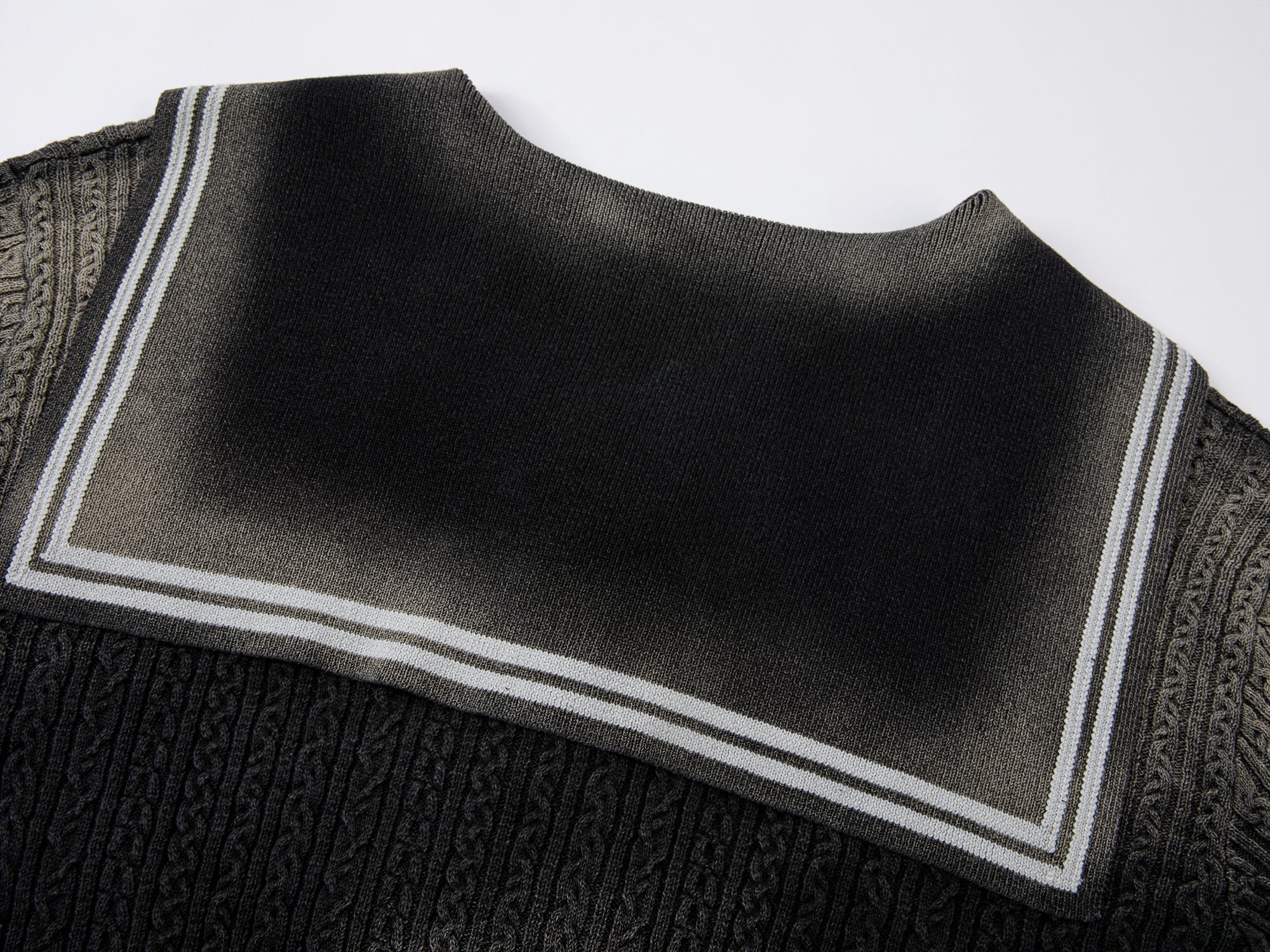 Washed cable knit sailor collar sweater t-shirt