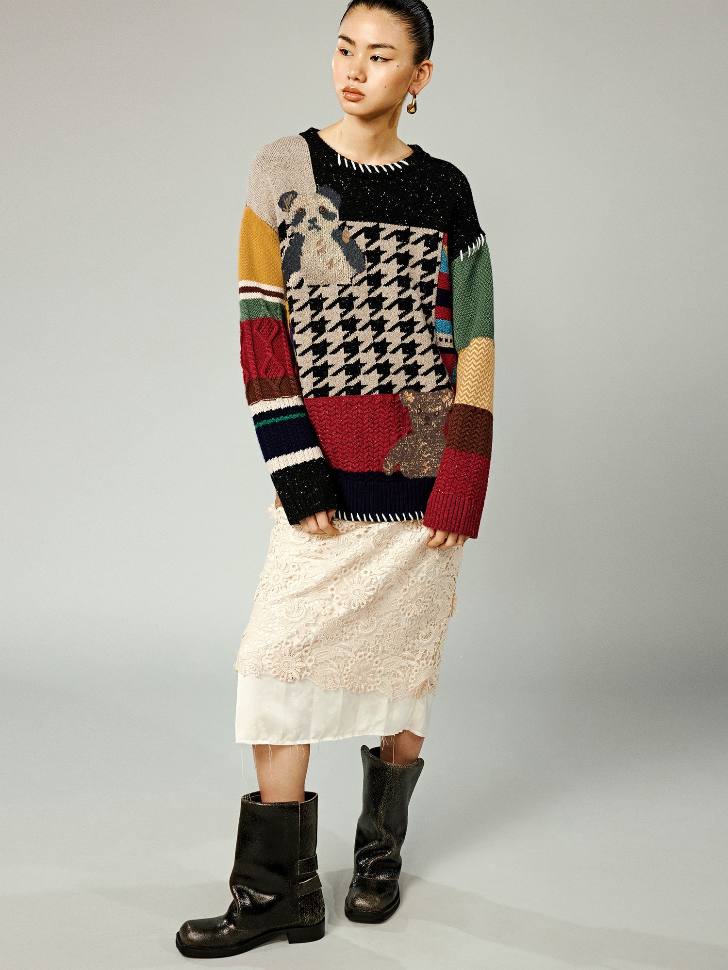 Patchwork knitted sweater