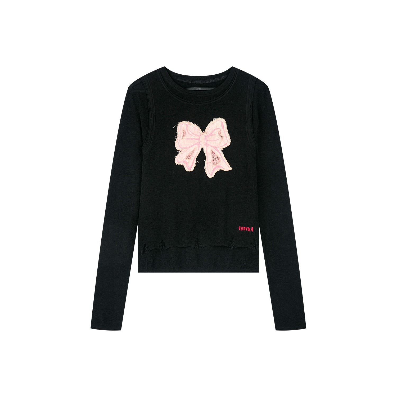 ダメージ加工フェイクレイヤードリボンセーター