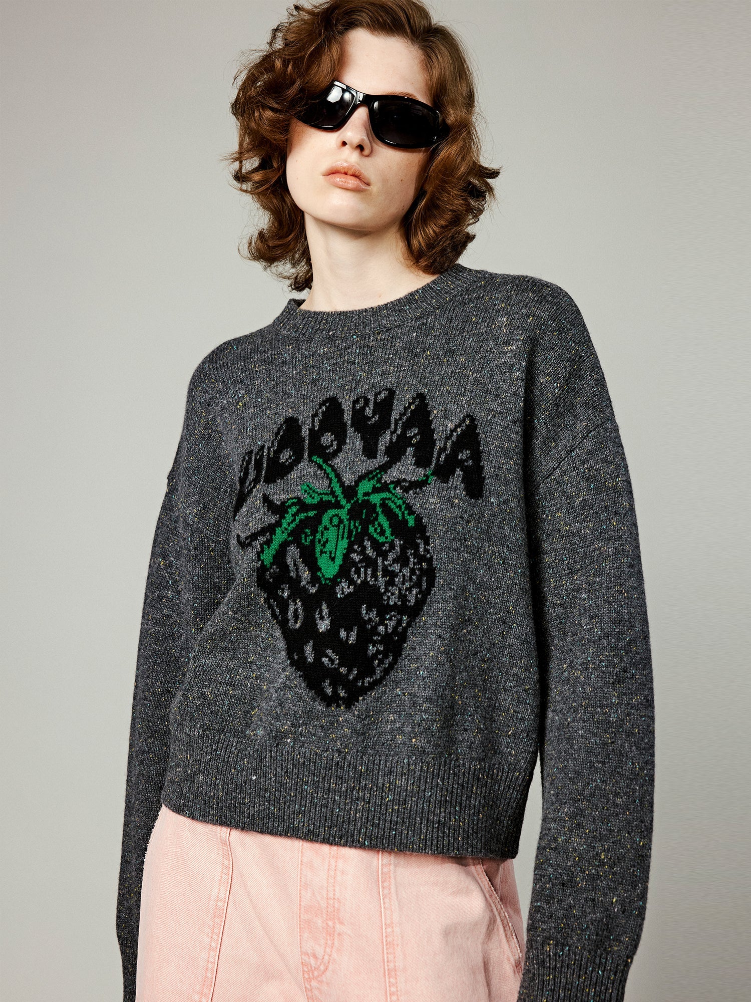 Black strawberry print sweater