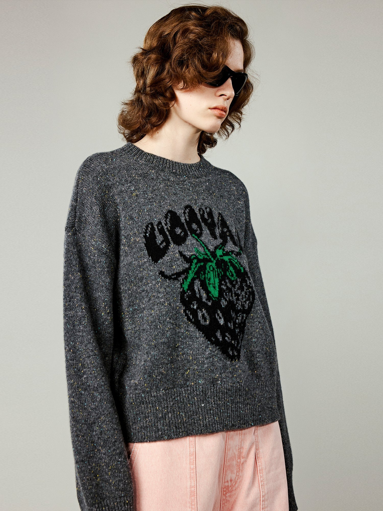 Black strawberry print sweater