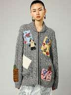 Vintage-inspired patch zip cardigan
