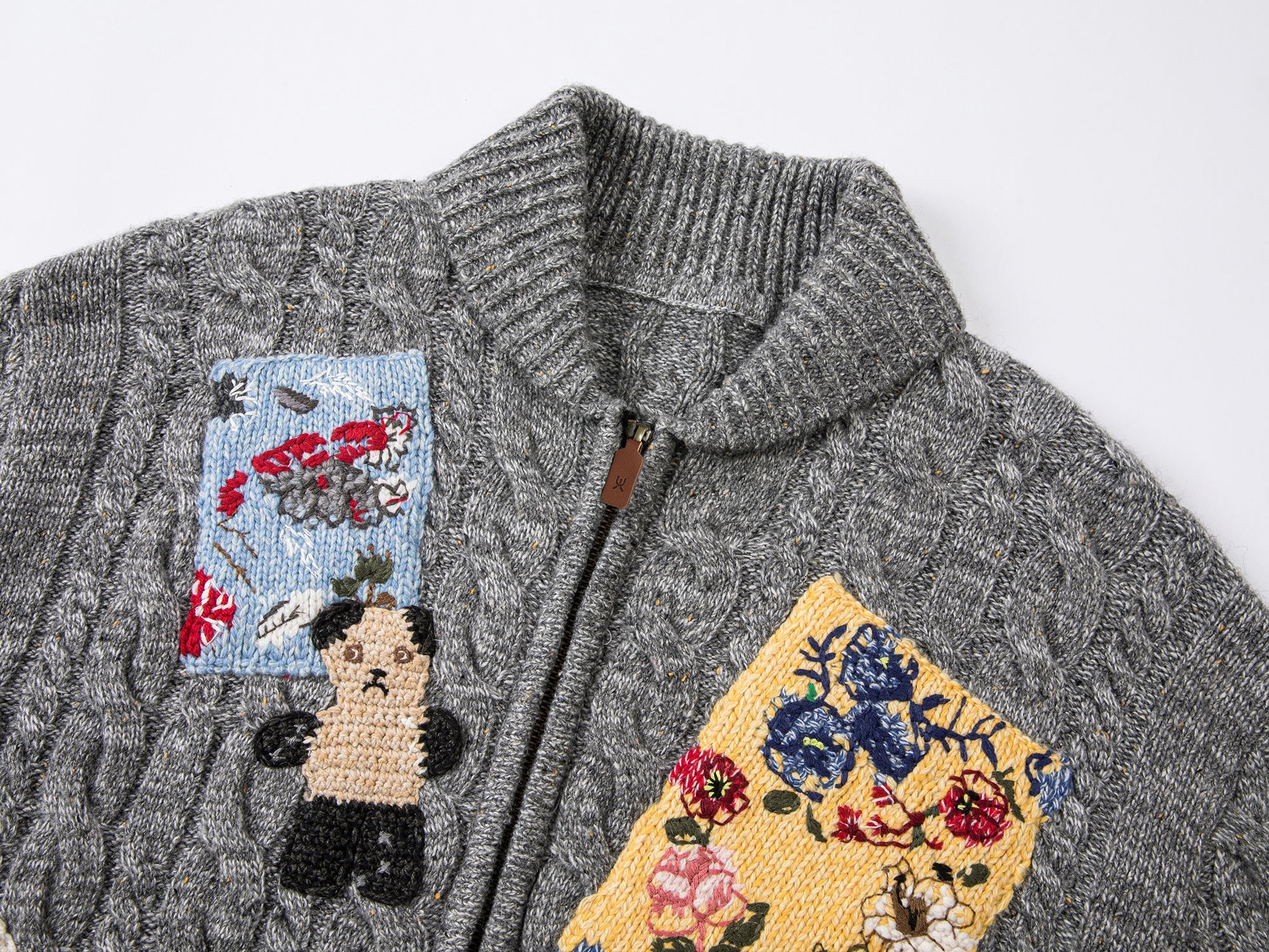 Vintage-inspired patch zip cardigan