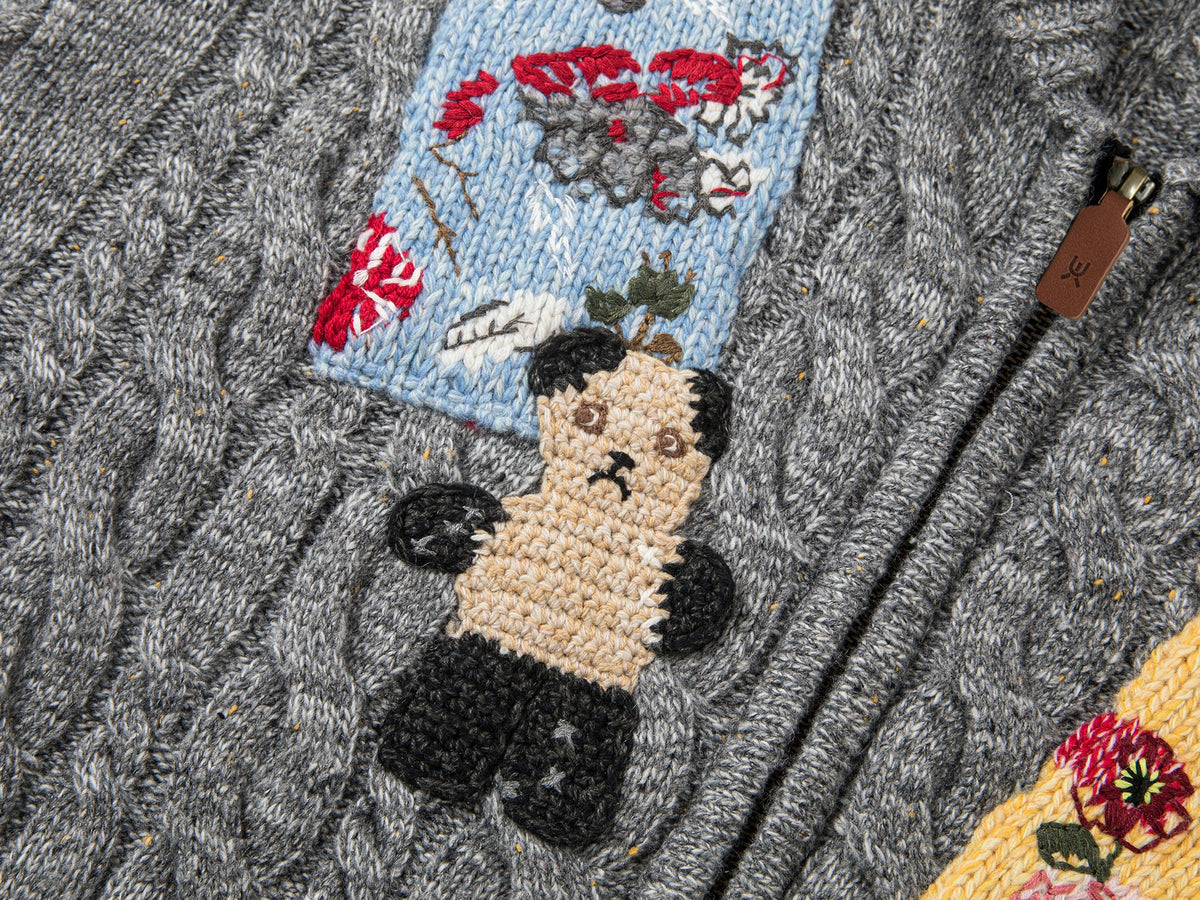 Vintage-inspired patch zip cardigan