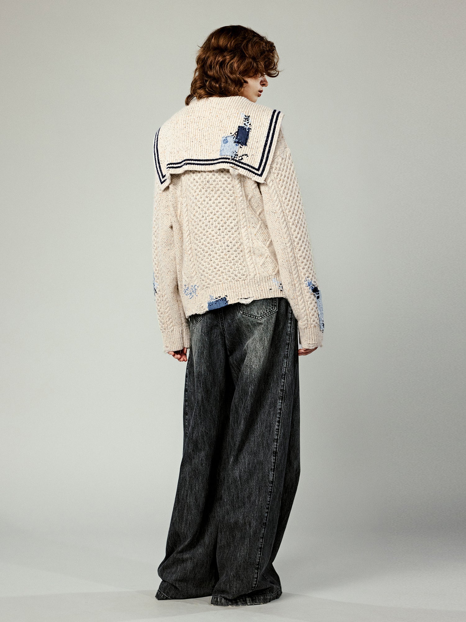 Sailor collar cable knit cardigan