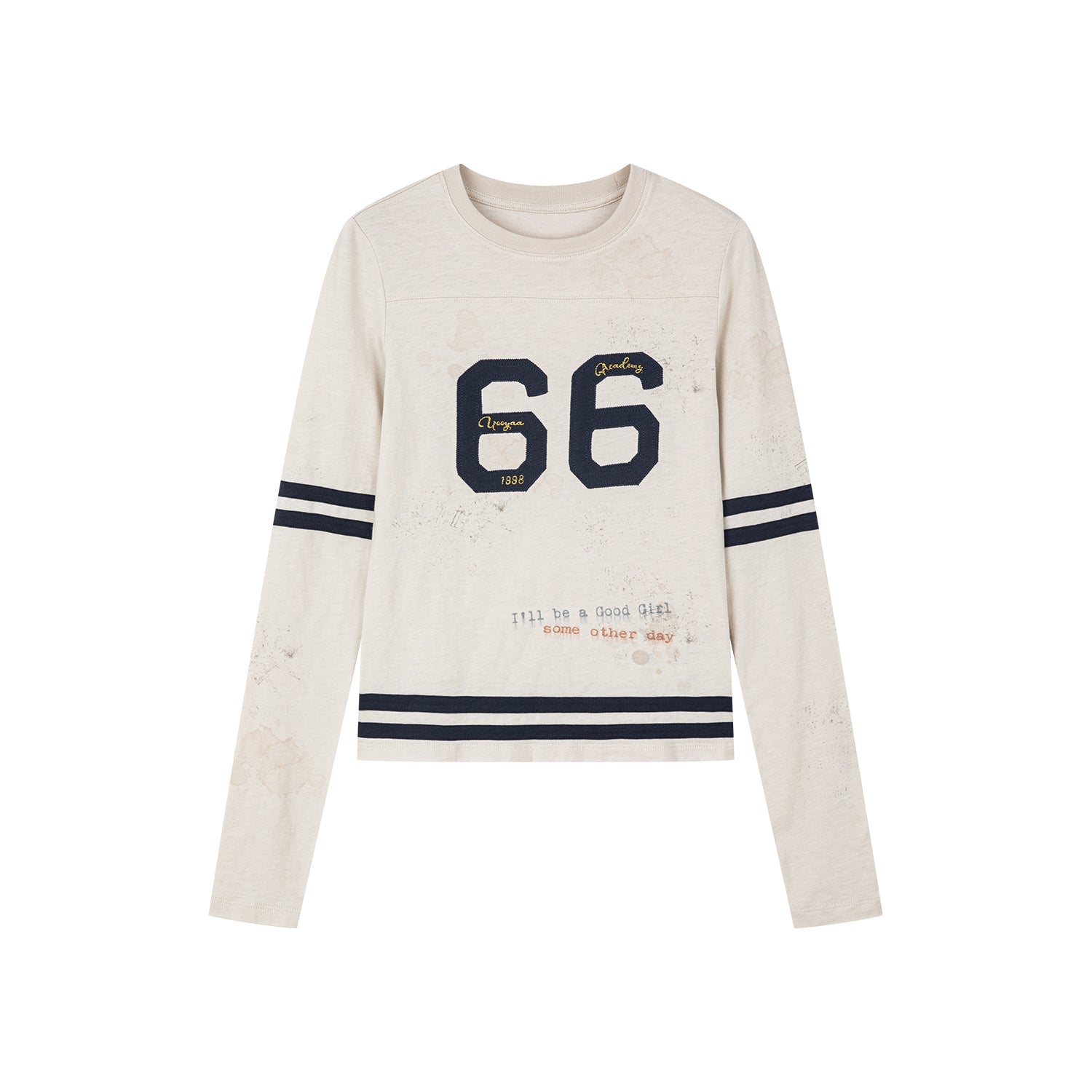 Contrasting Color Distressed Number Print T-Shirt