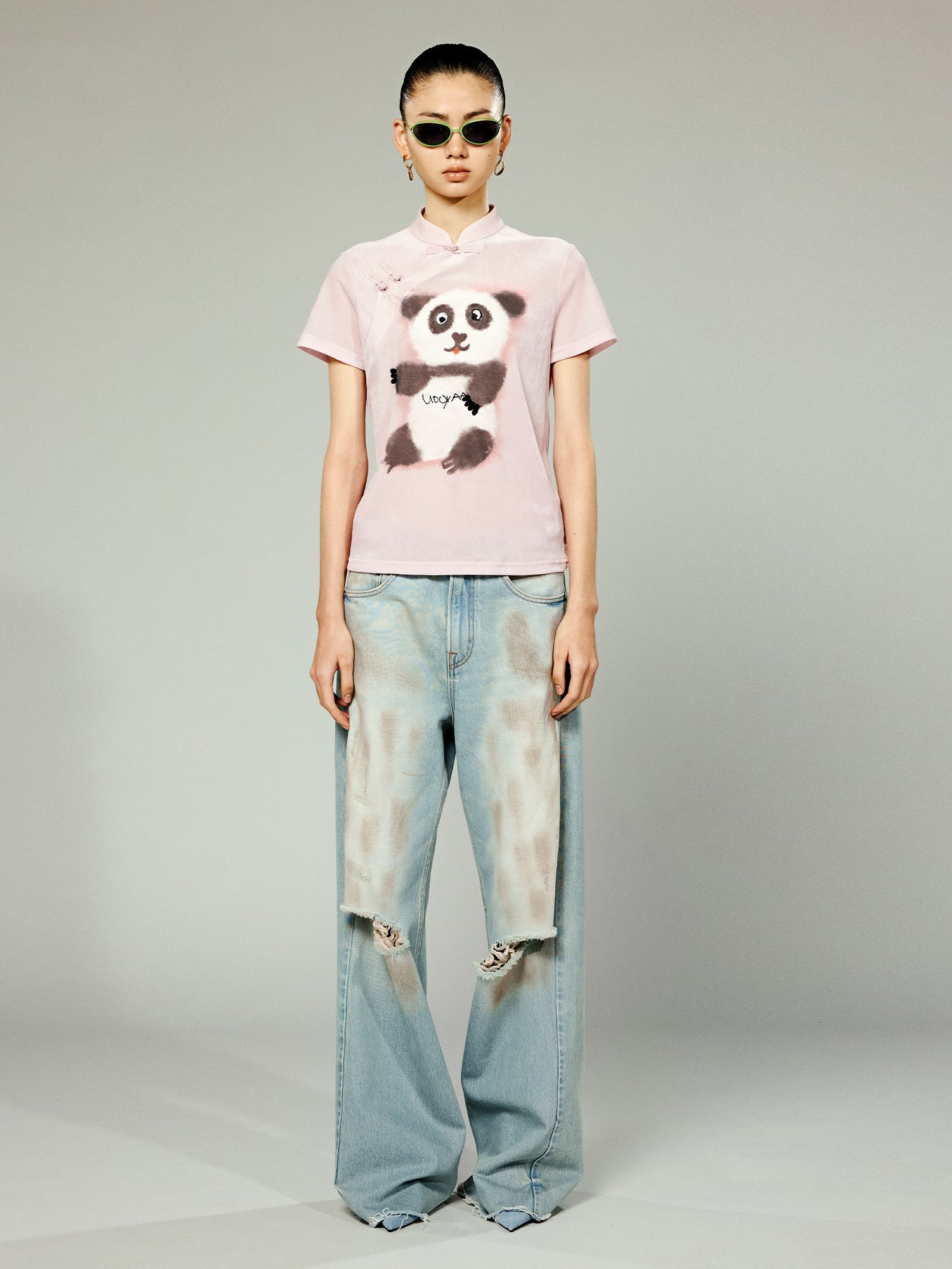 Graffiti Panda New Chinese Style Button-up T-Shirt