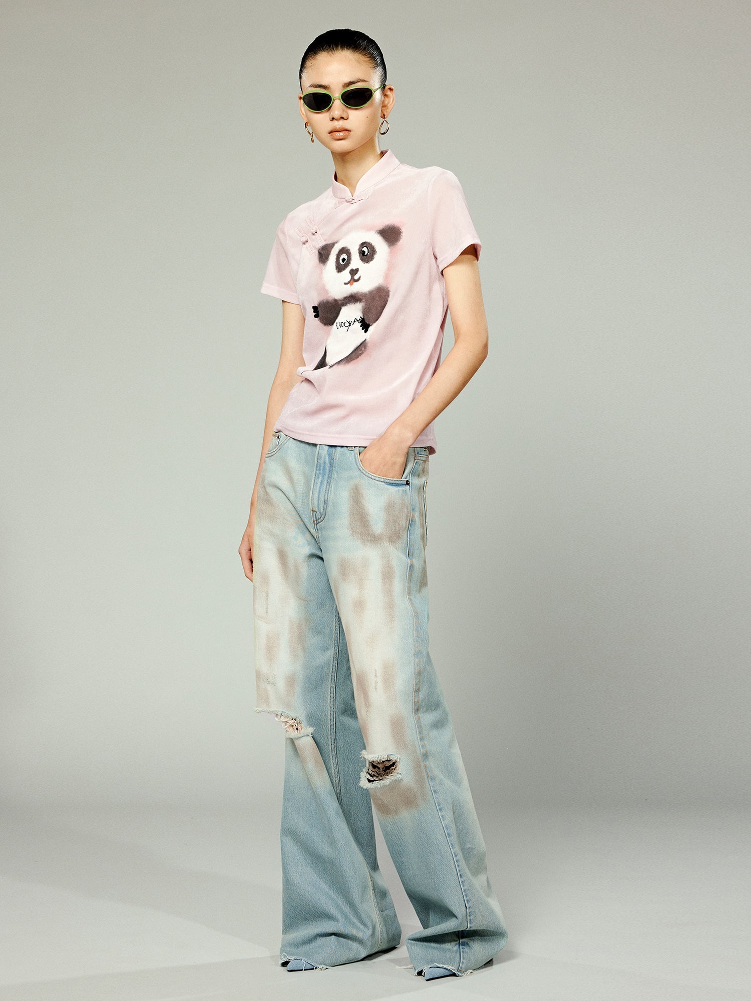 Graffiti Panda New Chinese Style Button-up T-Shirt
