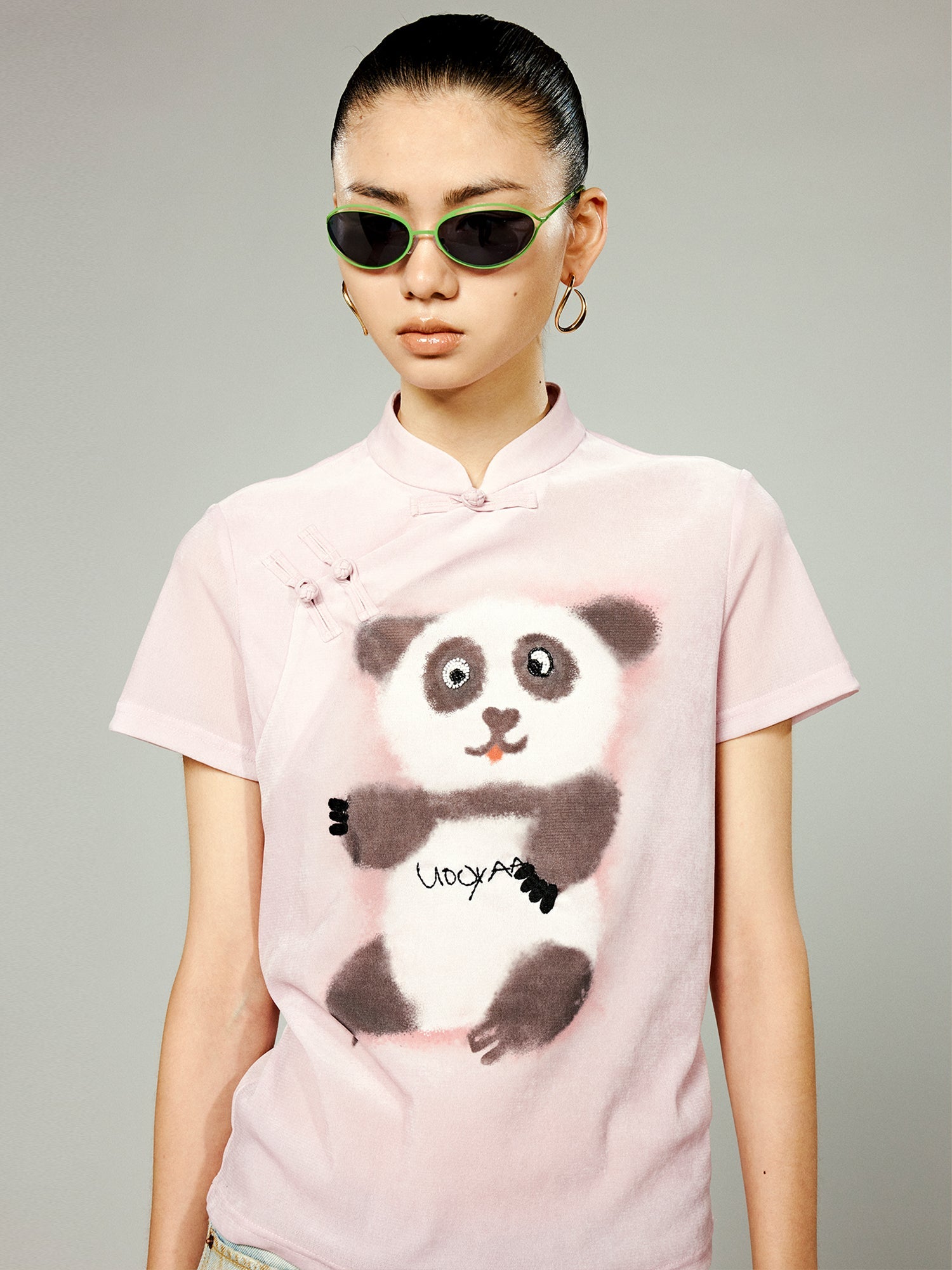 Graffiti Panda New Chinese Style Button-up T-Shirt