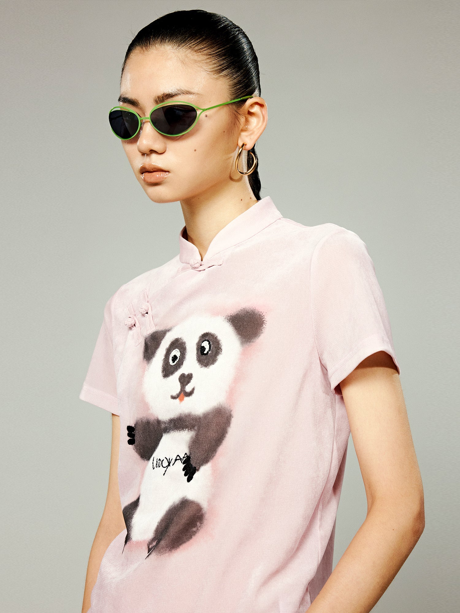 Graffiti Panda New Chinese Style Button-up T-Shirt