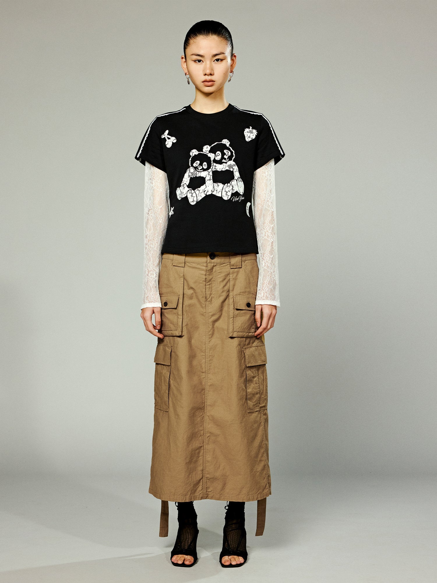 Cozy panda faux layered t-shirt