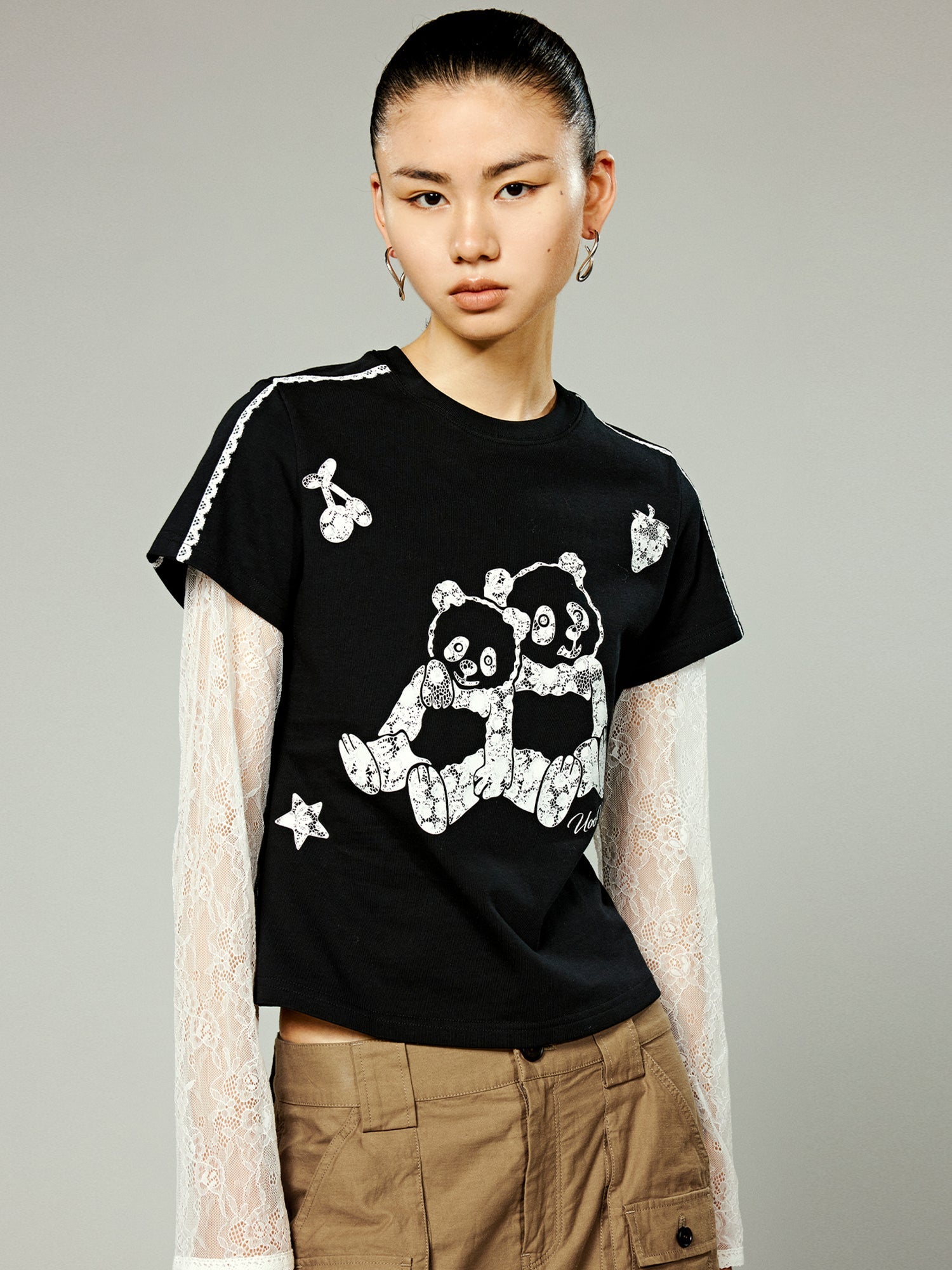 Cozy panda faux layered t-shirt