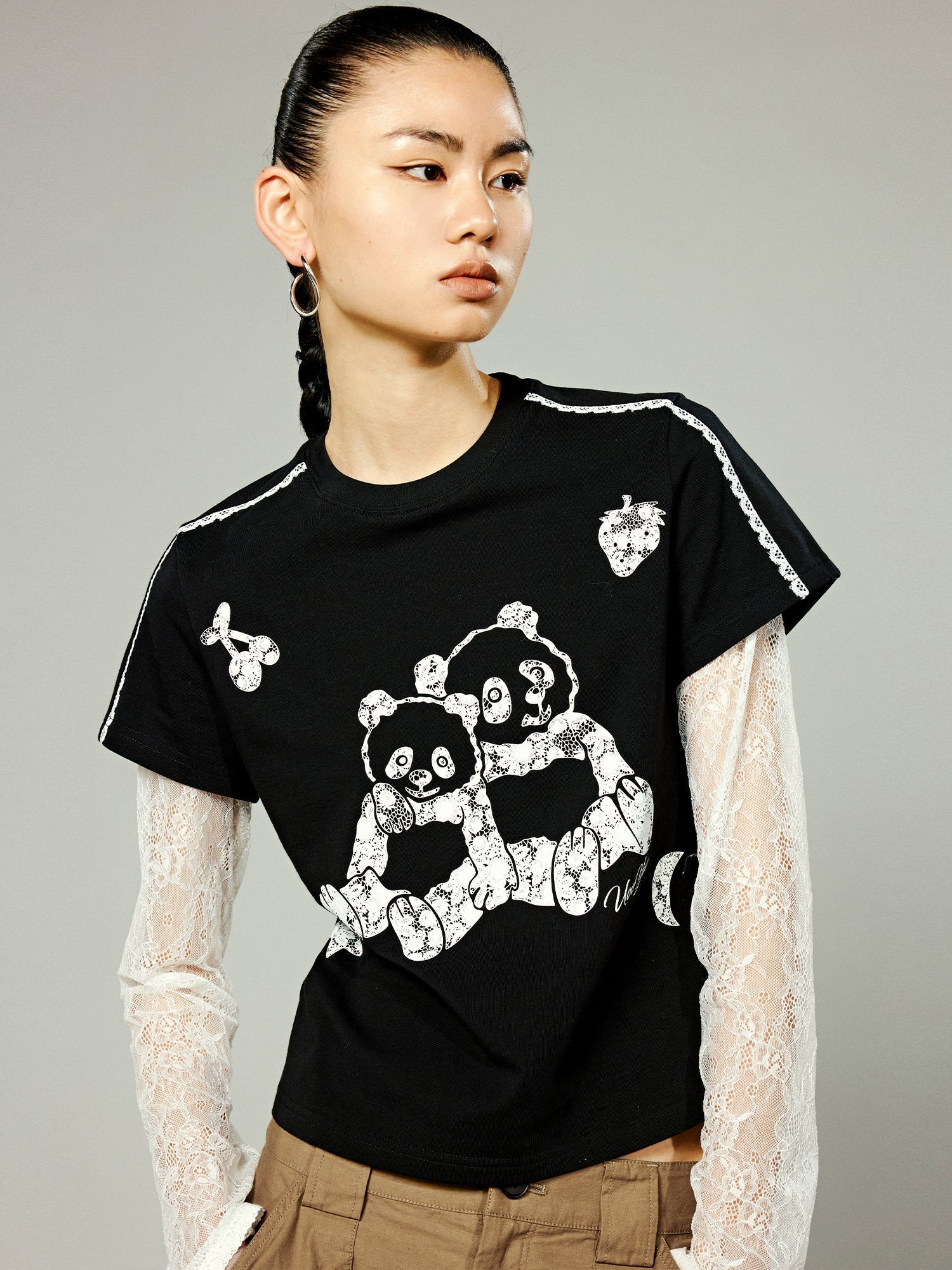 Cozy panda faux layered t-shirt