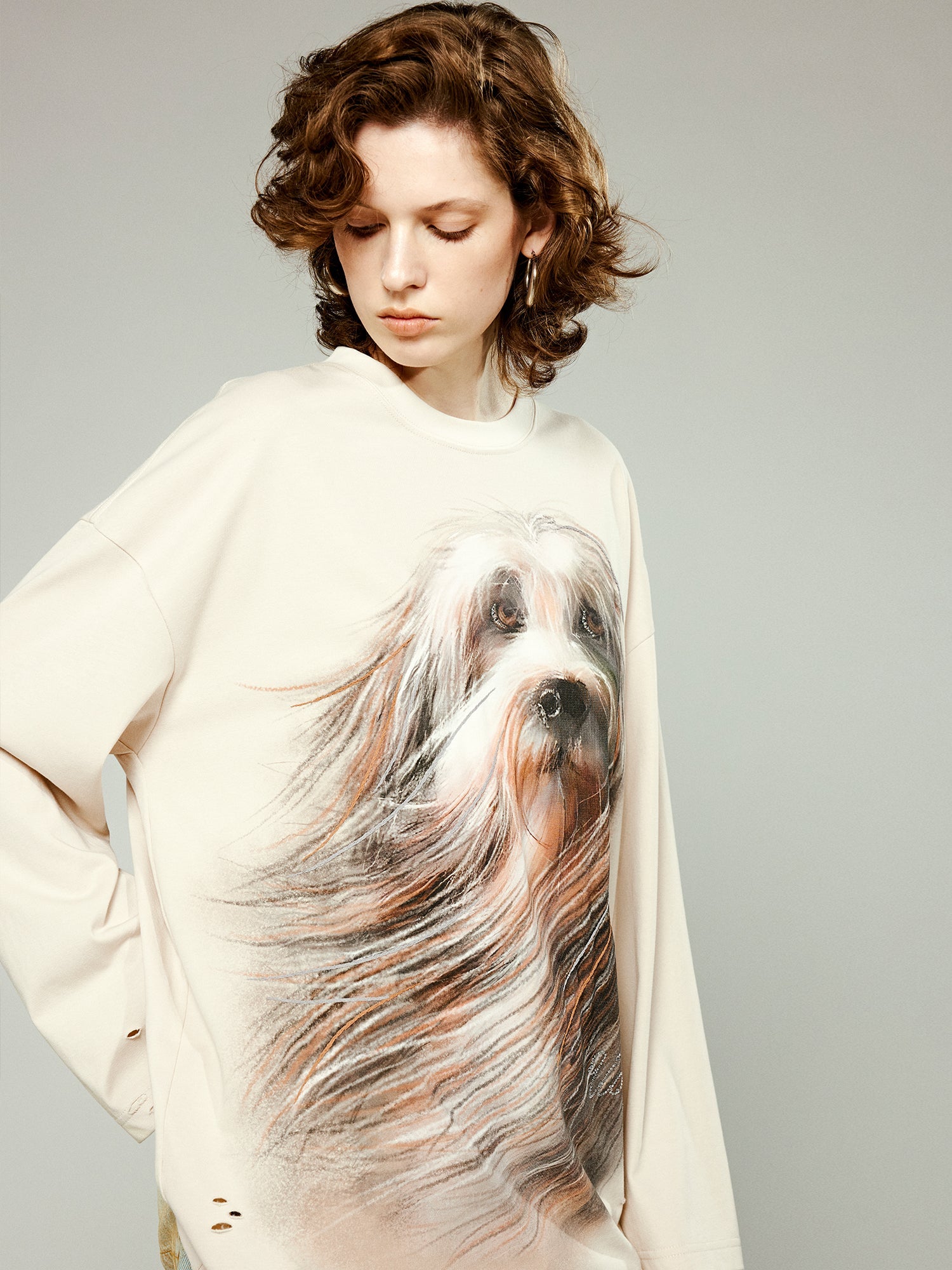 Long sleeve t-shirt with windswept dog design