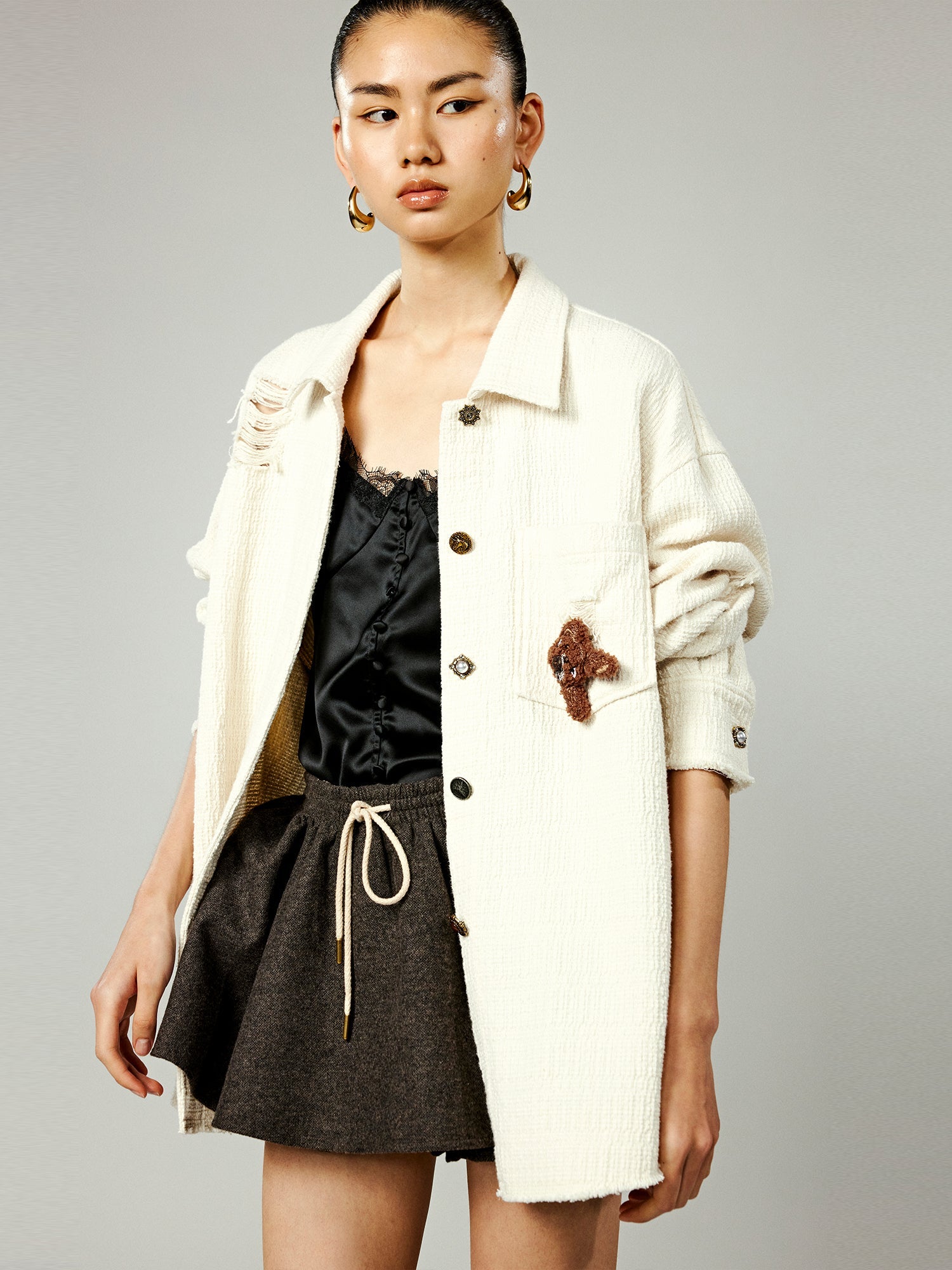 Tweed teddy bear shirt jacket